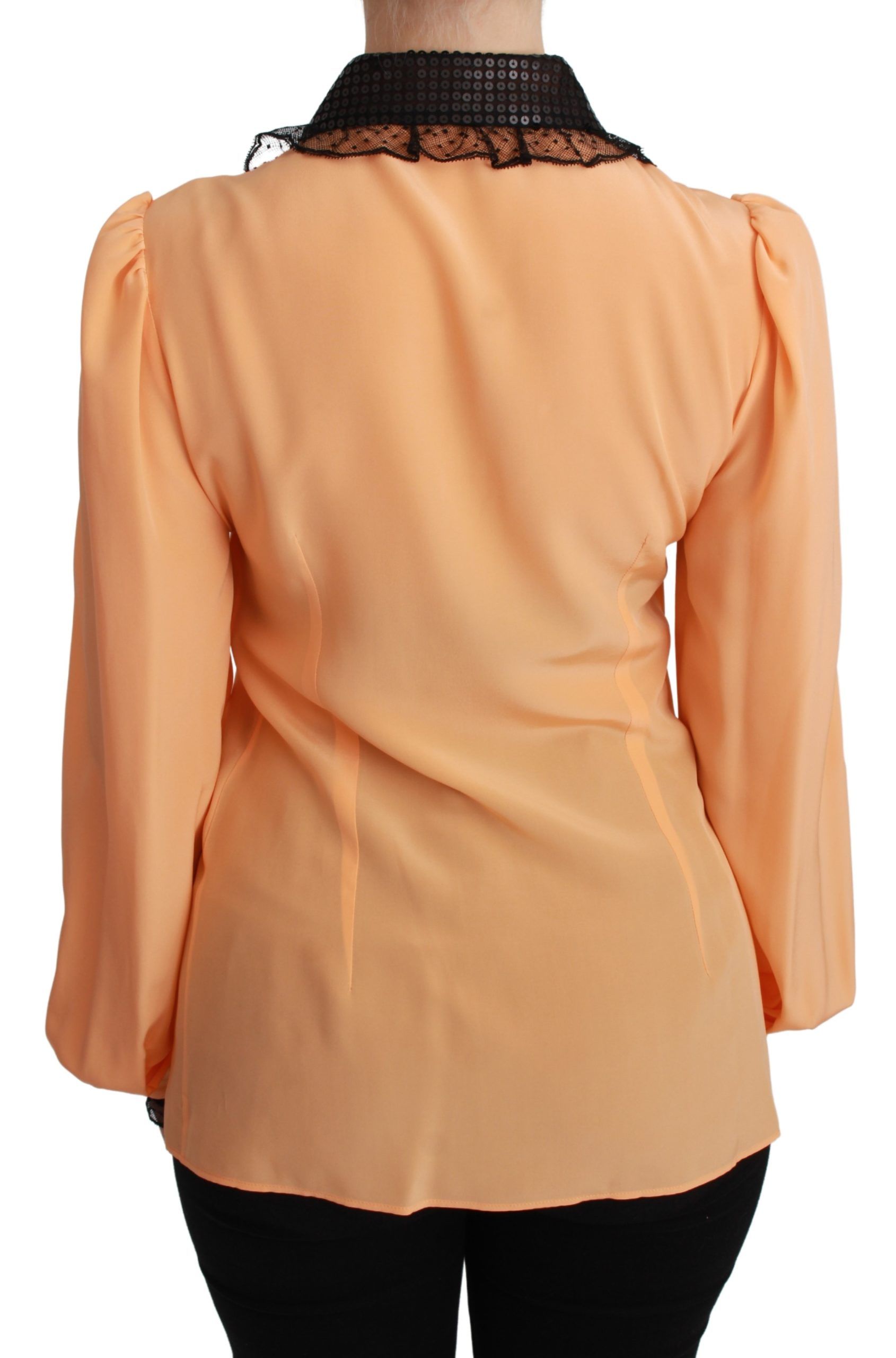 Gele zijden blouse met pailletten en kant