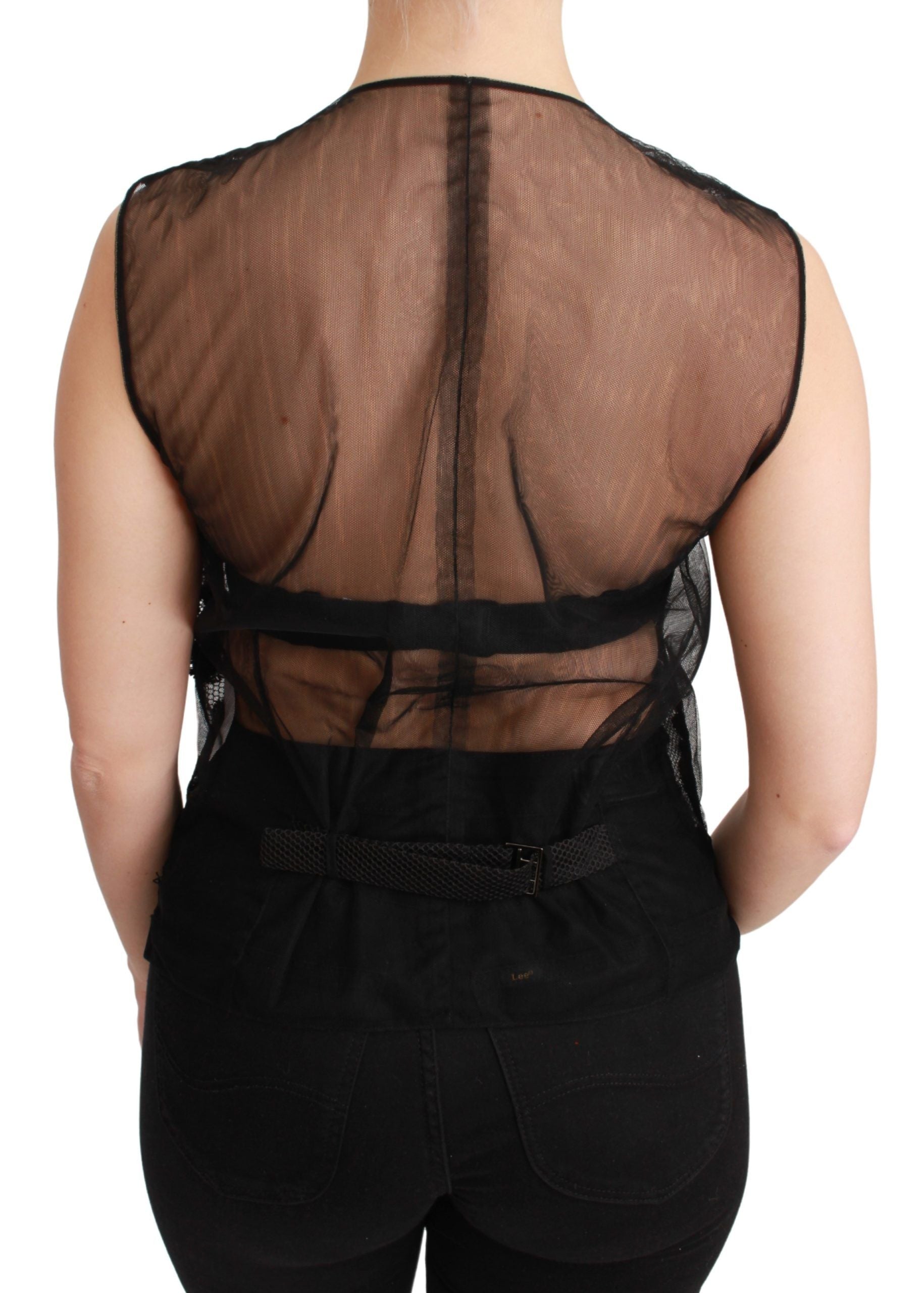 Zwarte bloemenbrokaat top gilet
