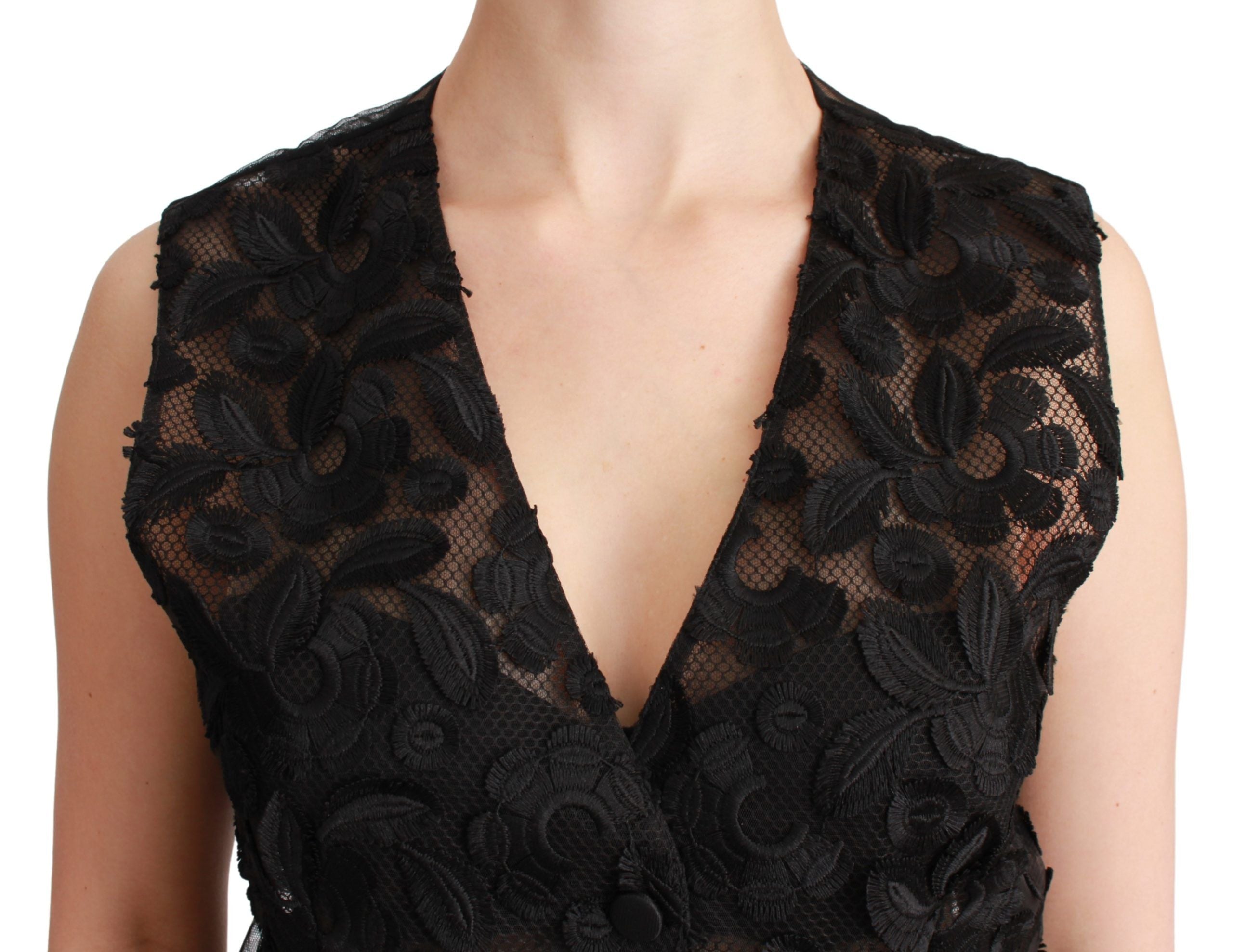 Zwarte bloemenbrokaat top gilet