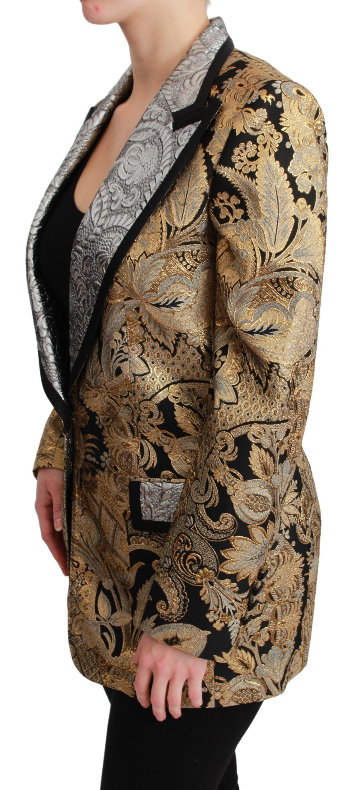 Zwartgouden jacquard blazerjasje