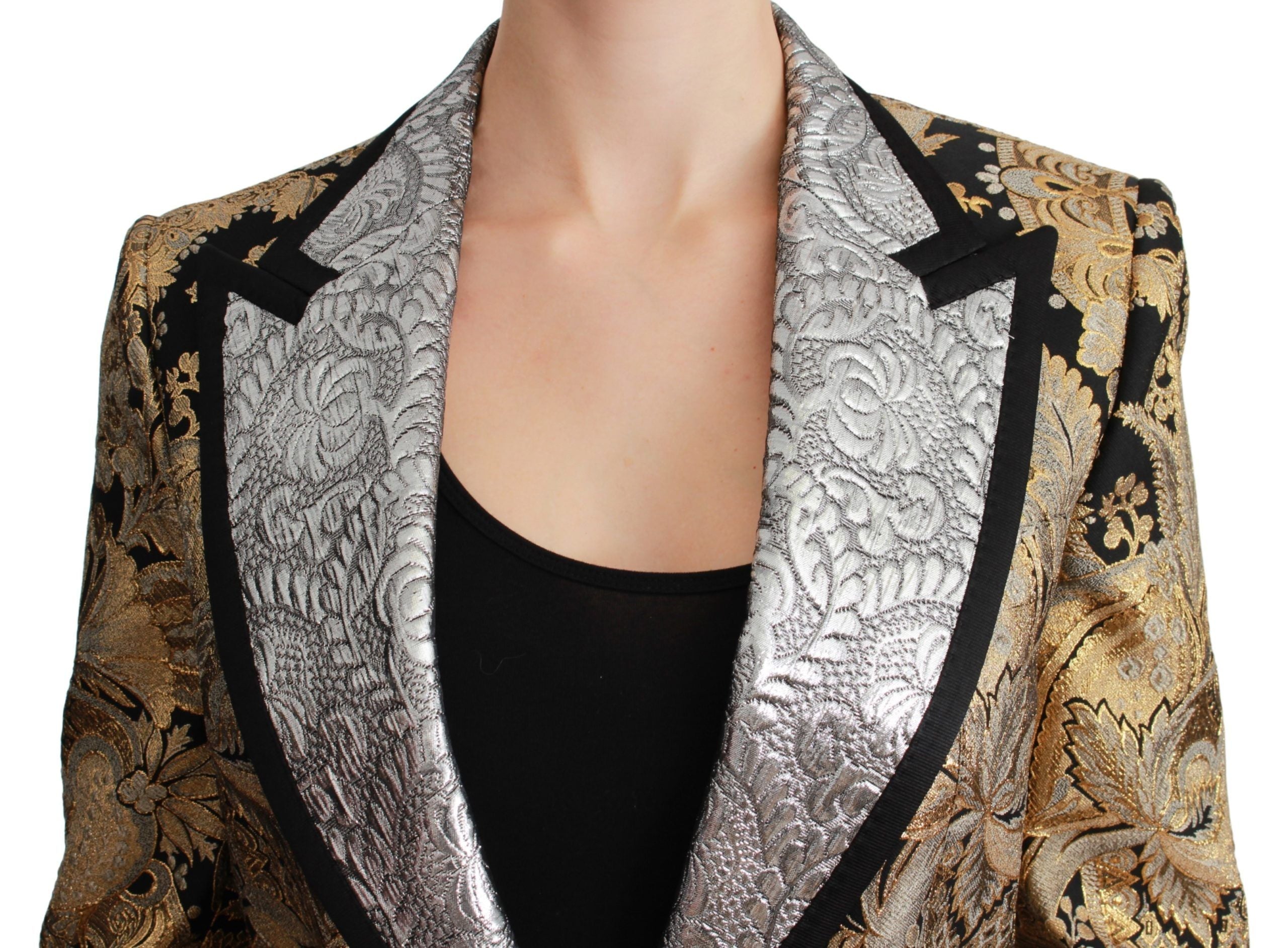 Zwartgouden jacquard blazerjasje