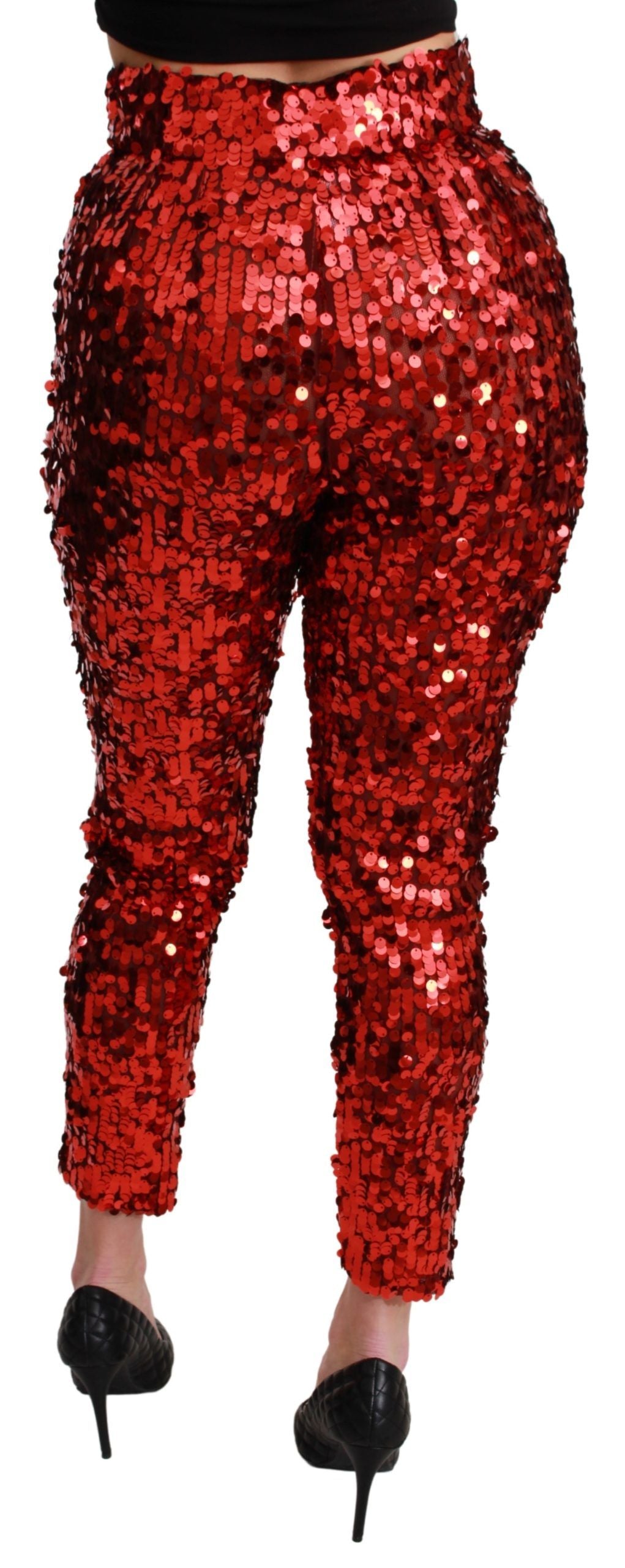 Rode pailletten cropped broek