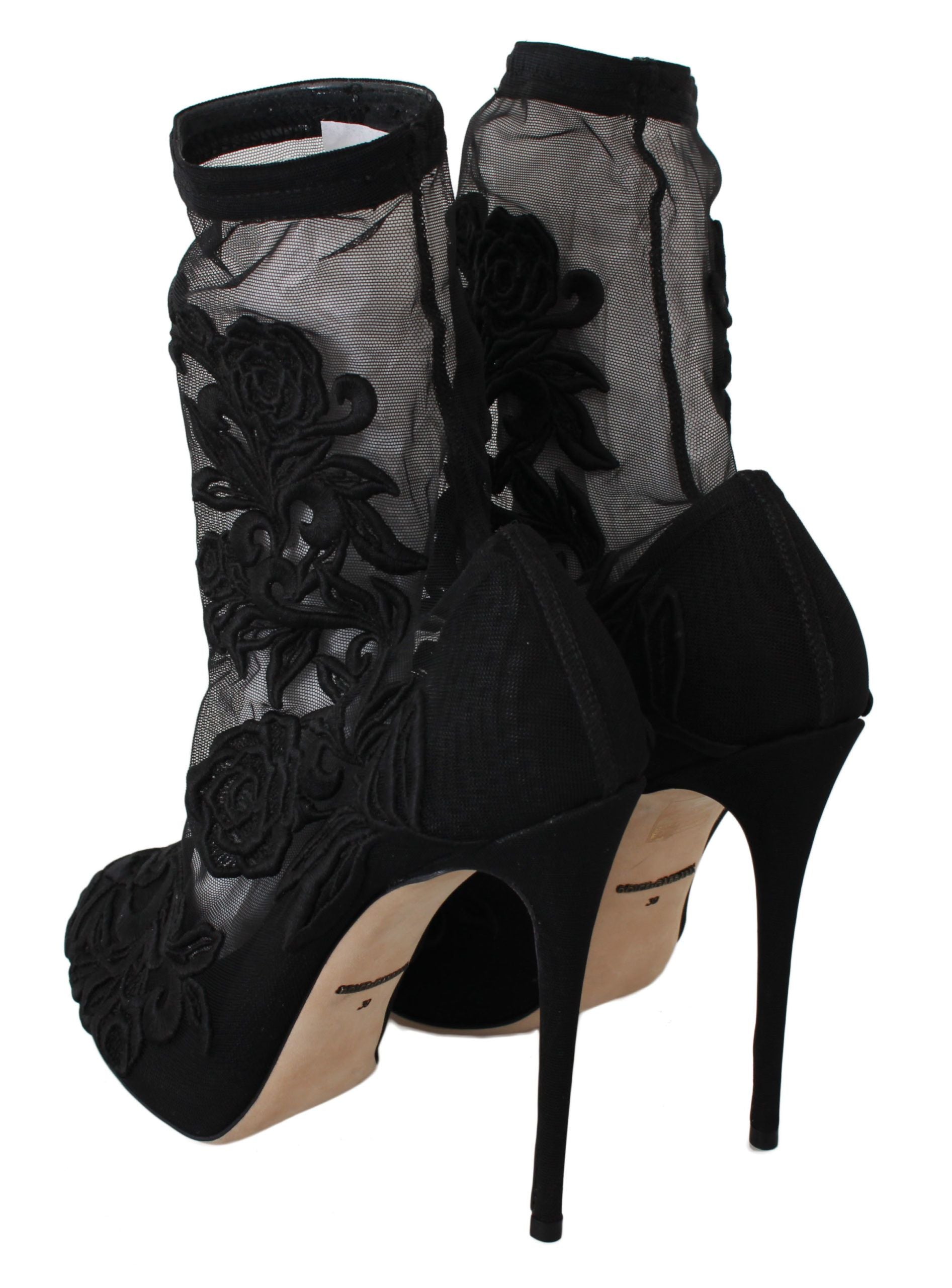 Zwarte rozen stiletto's laarsjes sokken schoenen