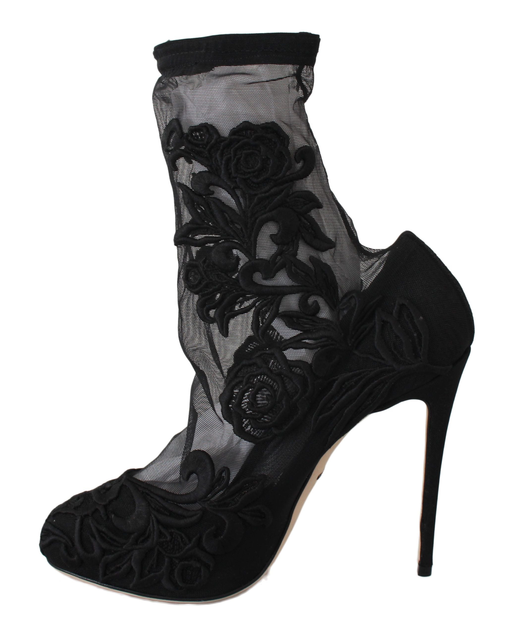 Zwarte rozen stiletto's laarsjes sokken schoenen