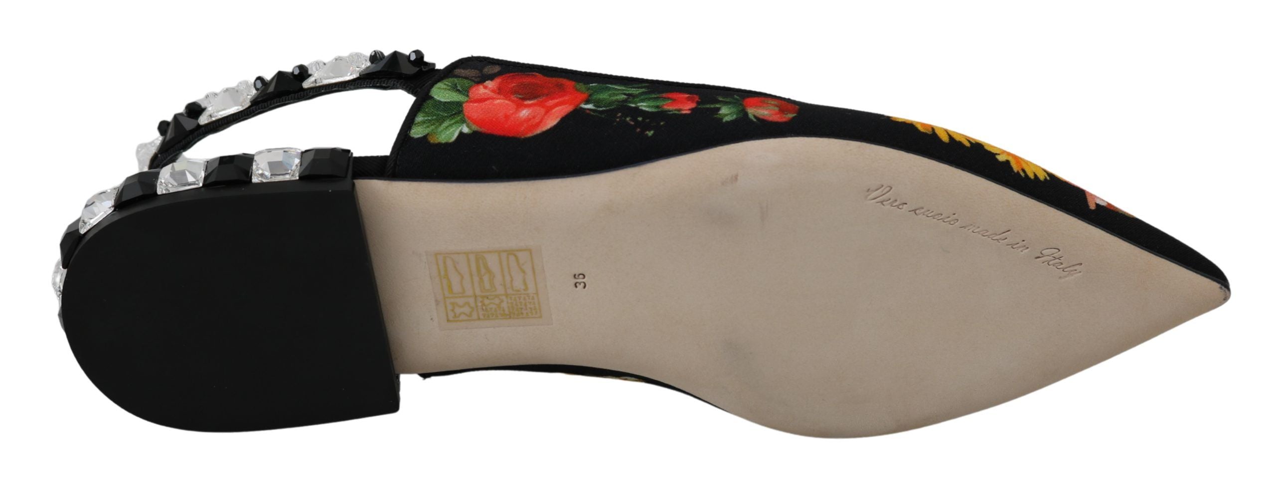 Zwarte bloemenkristallen slingbacks flats schoenen