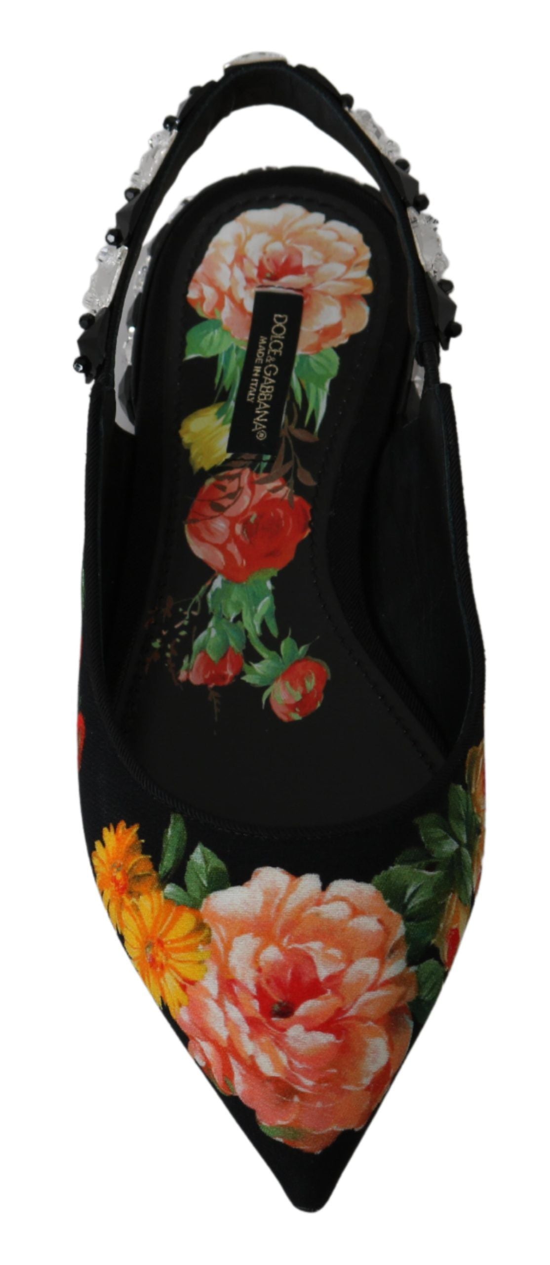 Zwarte bloemenkristallen slingbacks flats schoenen
