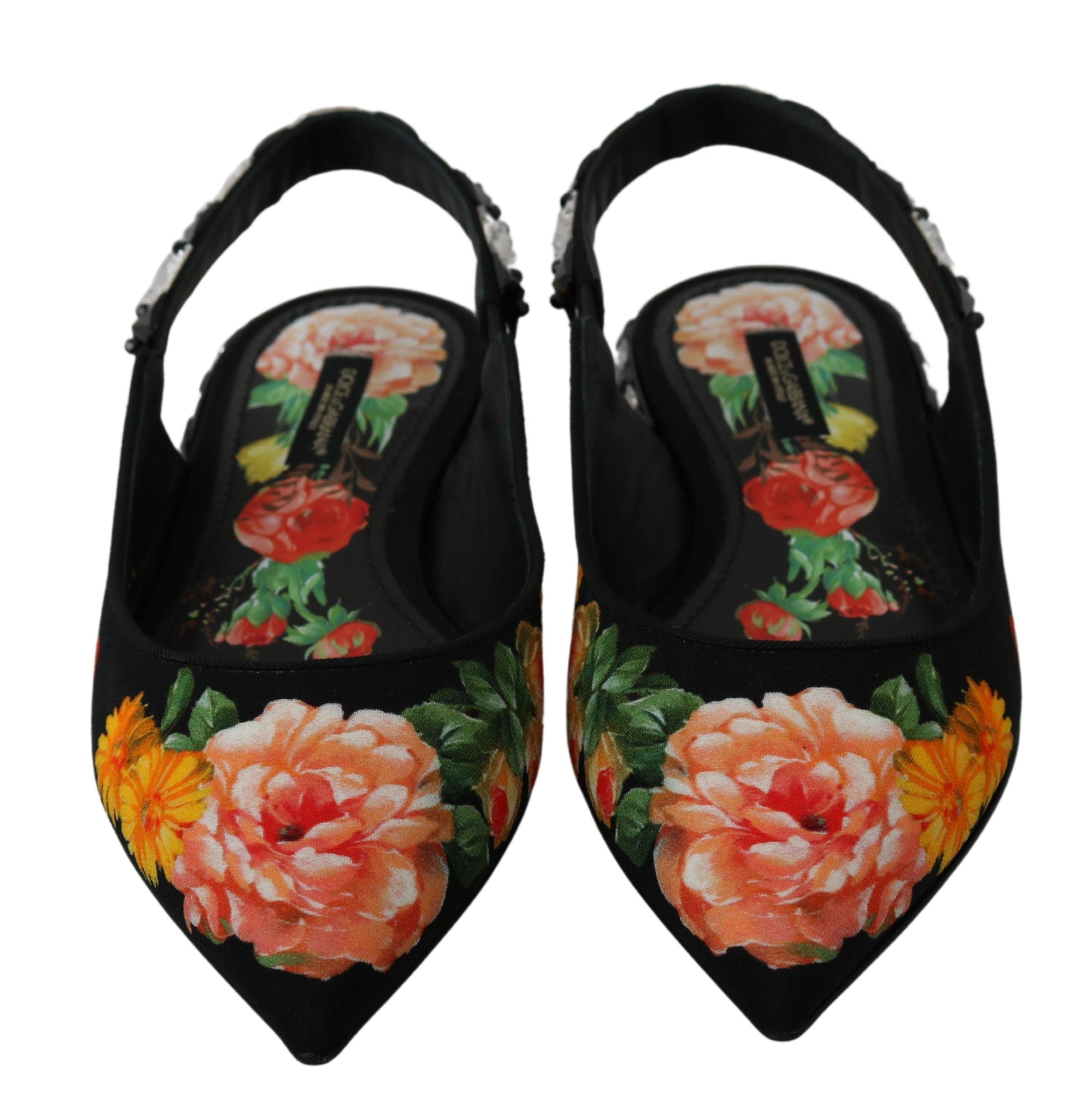 Zwarte bloemenkristallen slingbacks flats schoenen