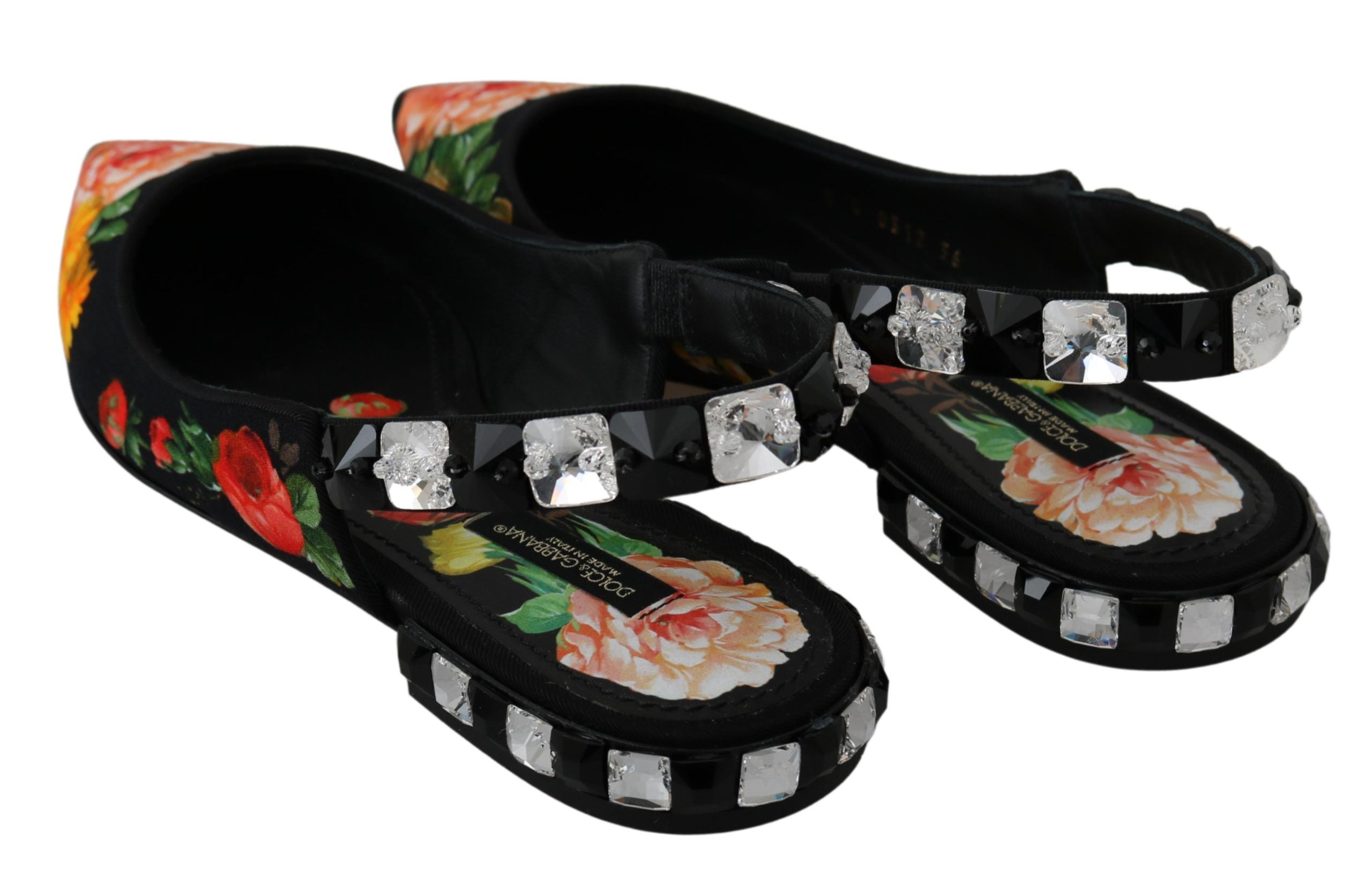 Zwarte bloemenkristallen slingbacks flats schoenen