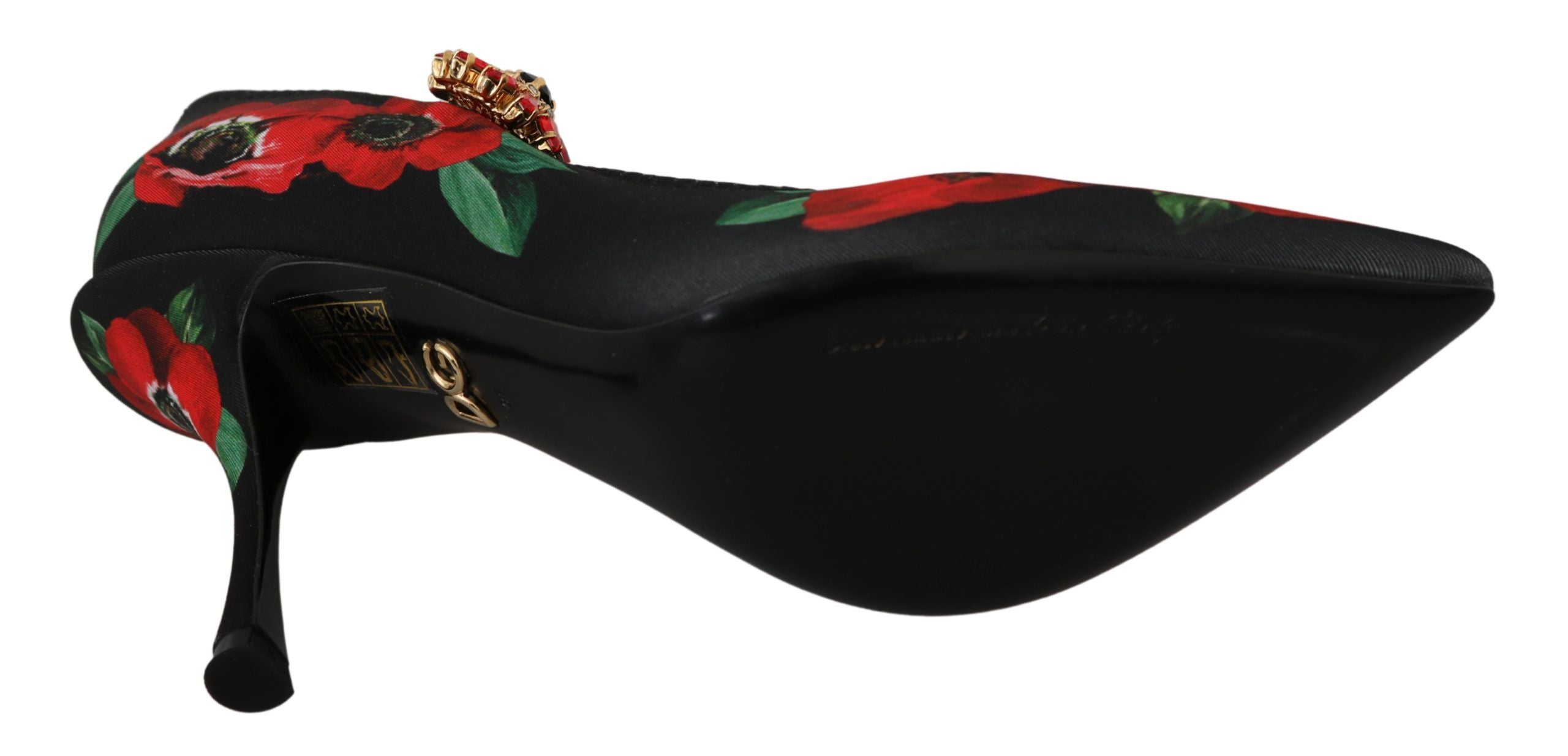 Zwarte rode Mary Janes pumps met bloemenprint