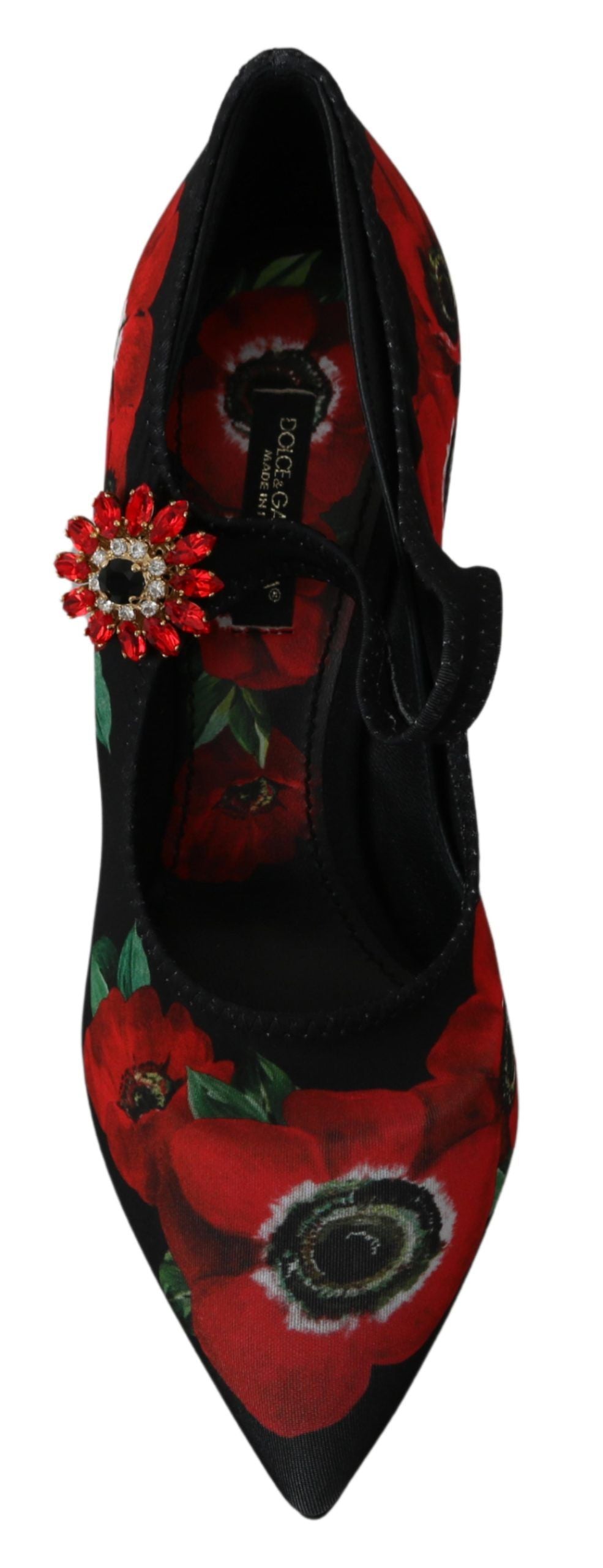 Zwarte rode Mary Janes pumps met bloemenprint