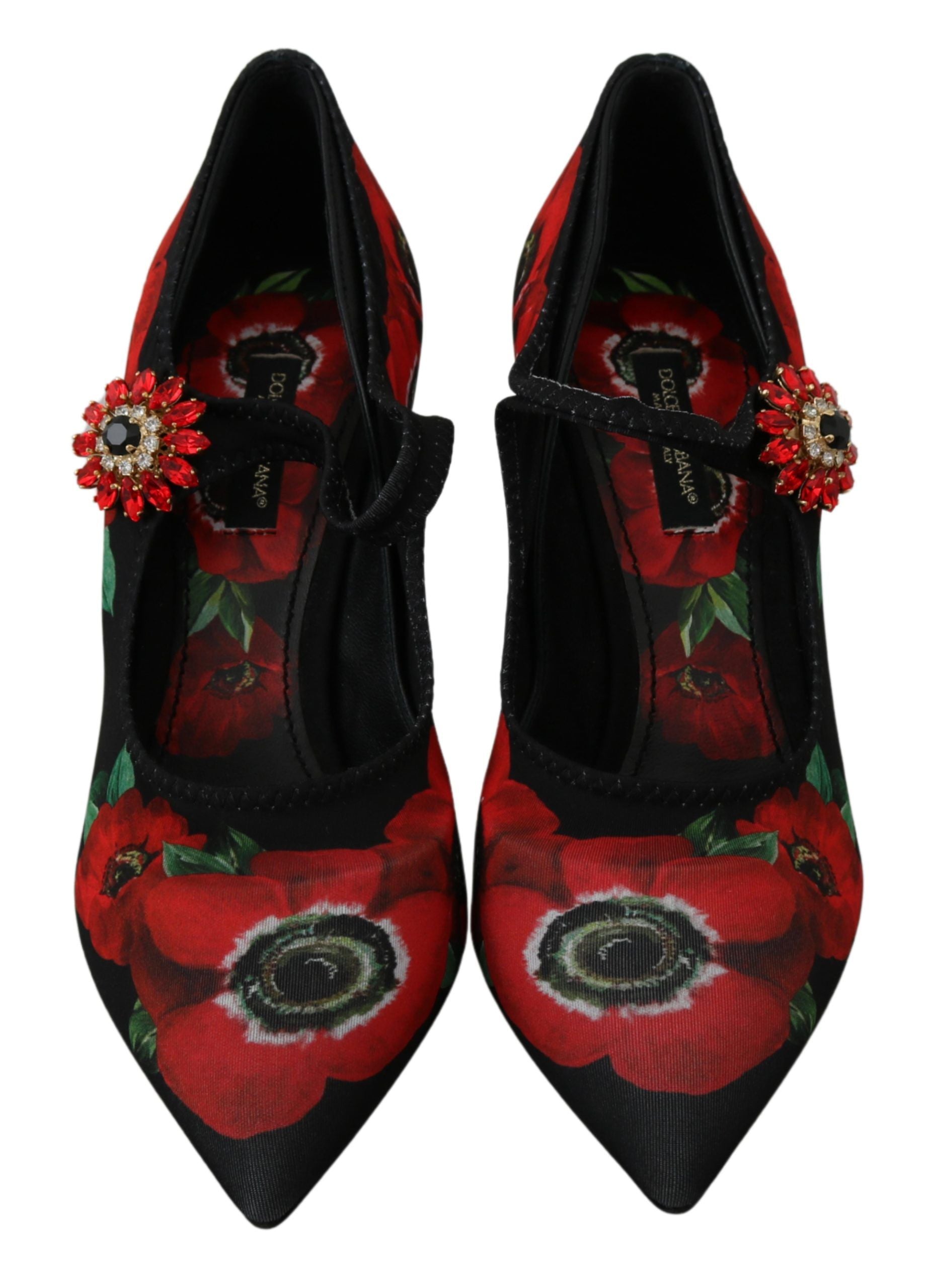 Zwarte rode Mary Janes pumps met bloemenprint