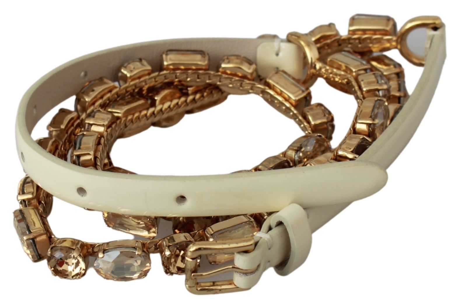 Witte leren riem met kristallen