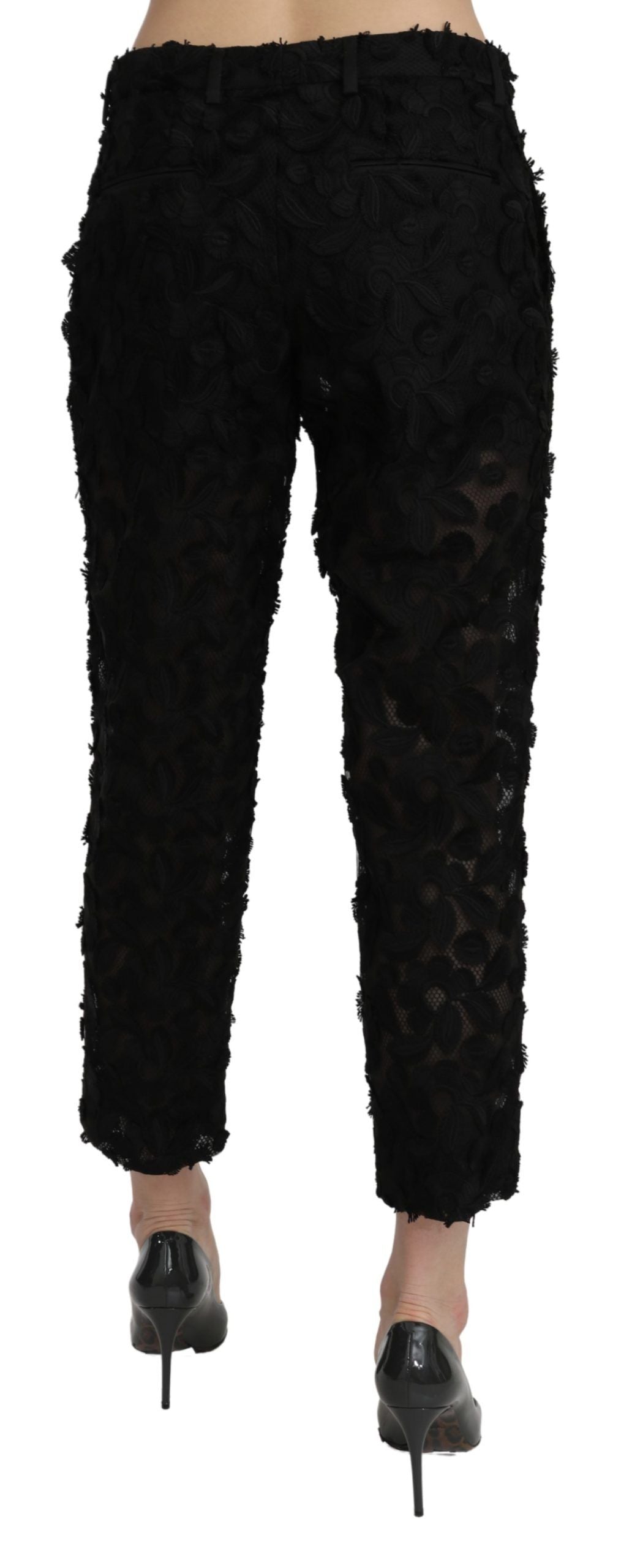 Zwarte kanten rechte cropped hoge taille broek