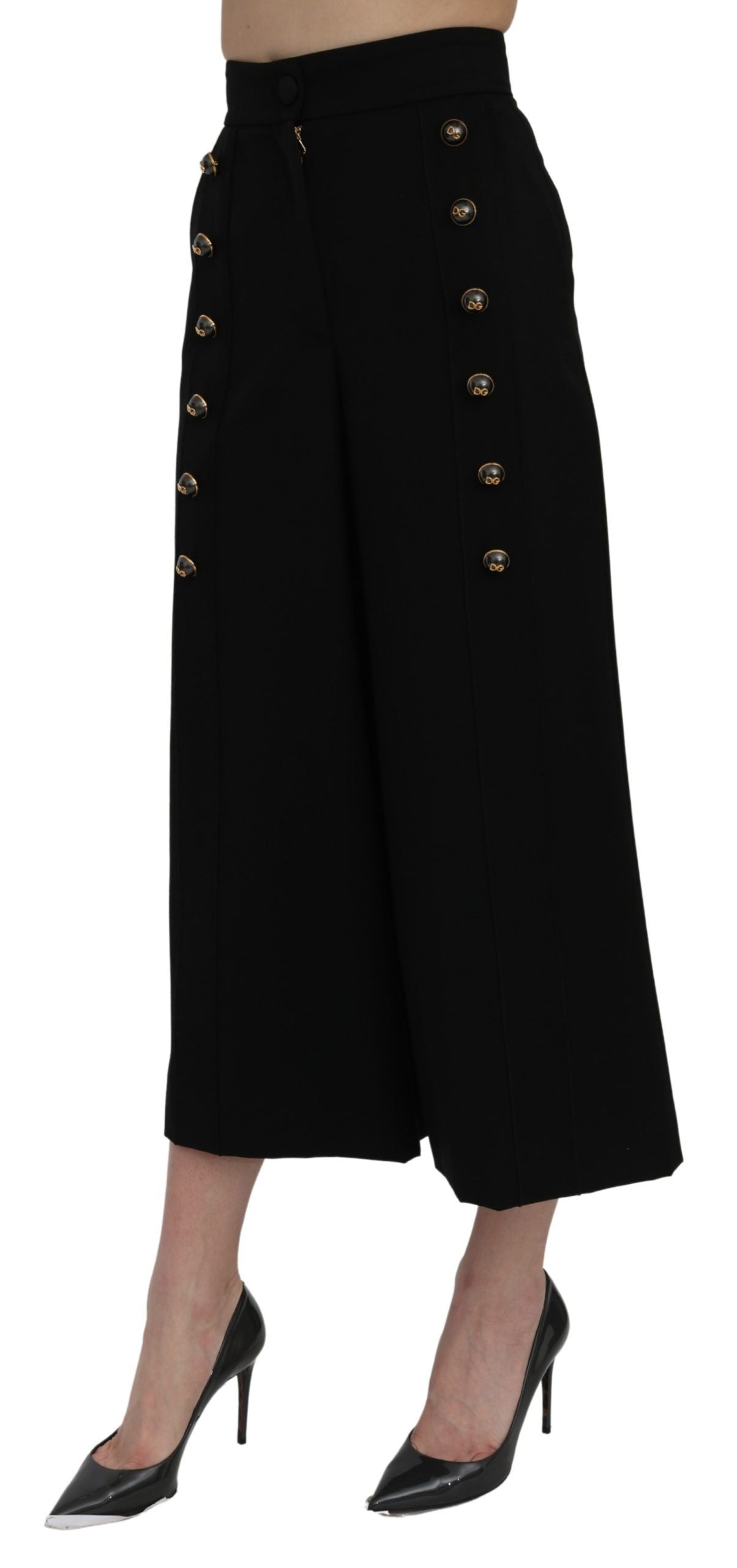 Zwarte cropped broek met hoge taille en wijde pijpen