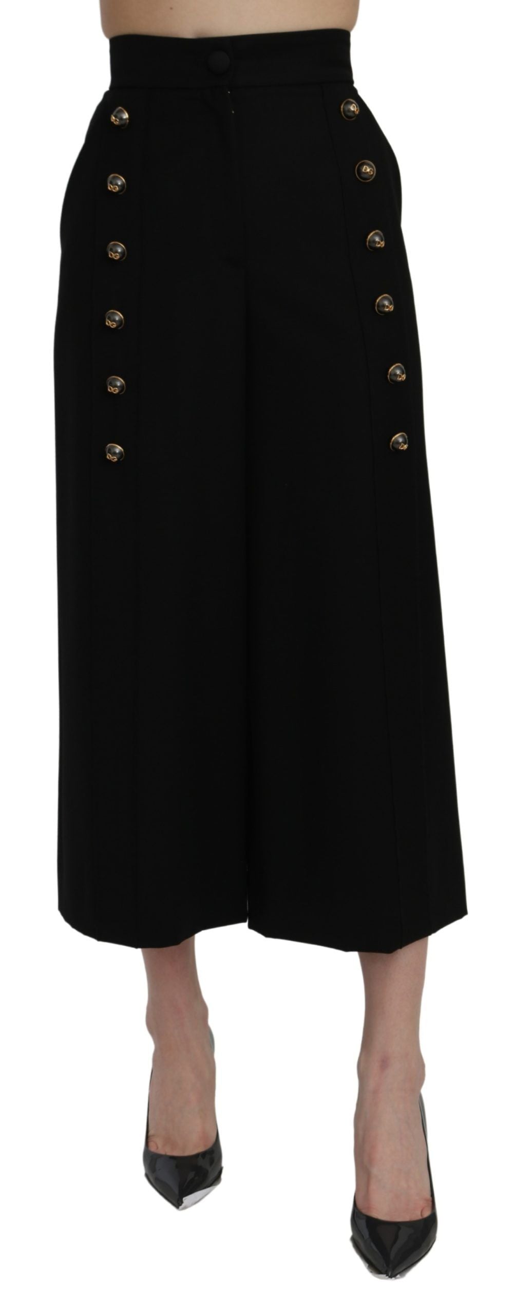 Zwarte cropped broek met hoge taille en wijde pijpen