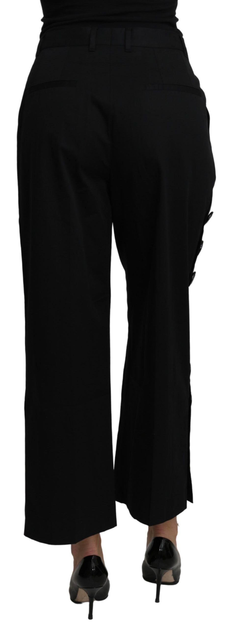 Zwarte hoge taille cropped katoenen stretchbroek
