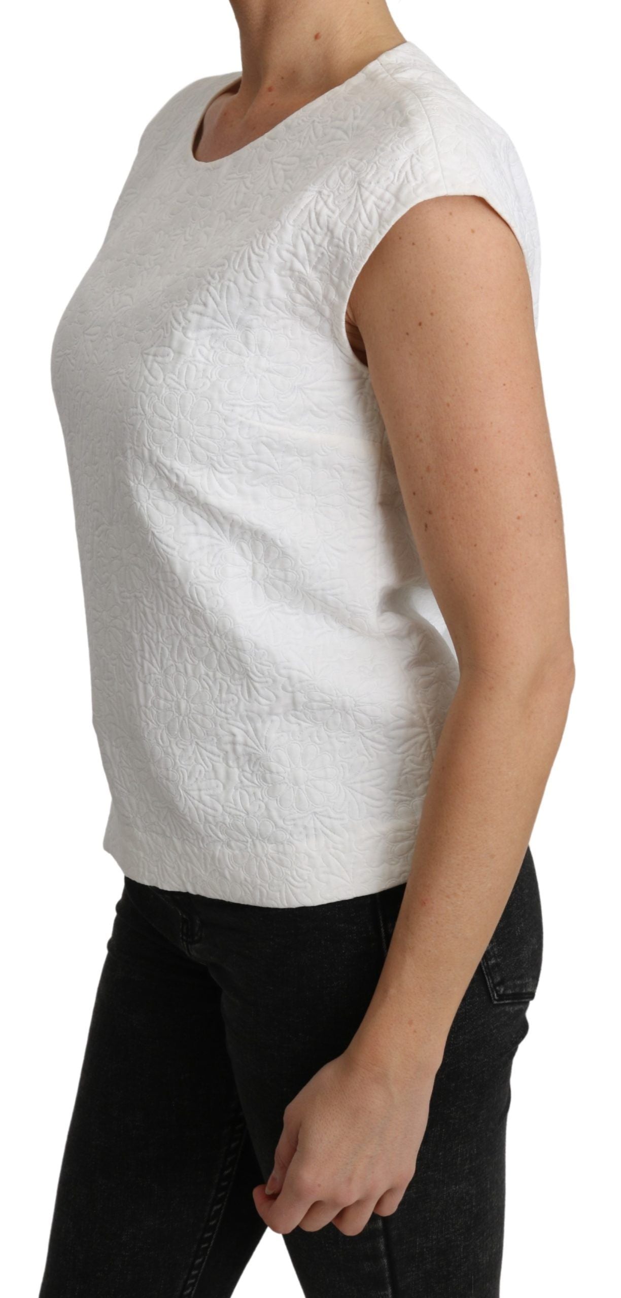 Witte bloemenbrokaat blouse katoenen top