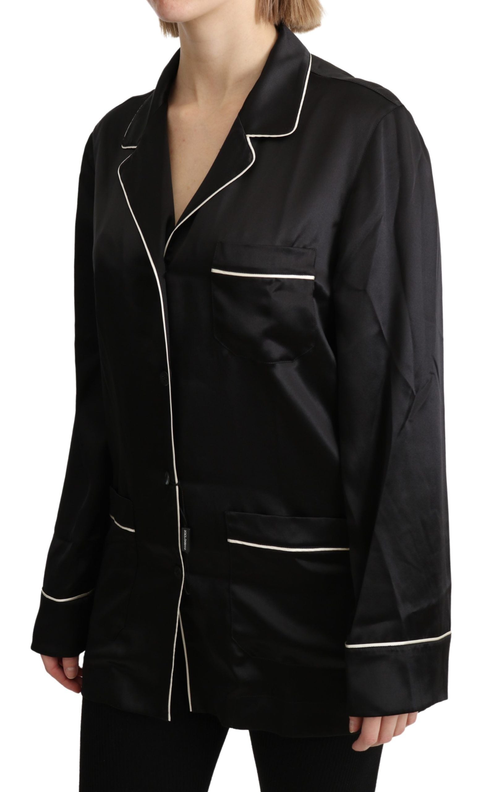 Zwarte blouse met zijden stretch top