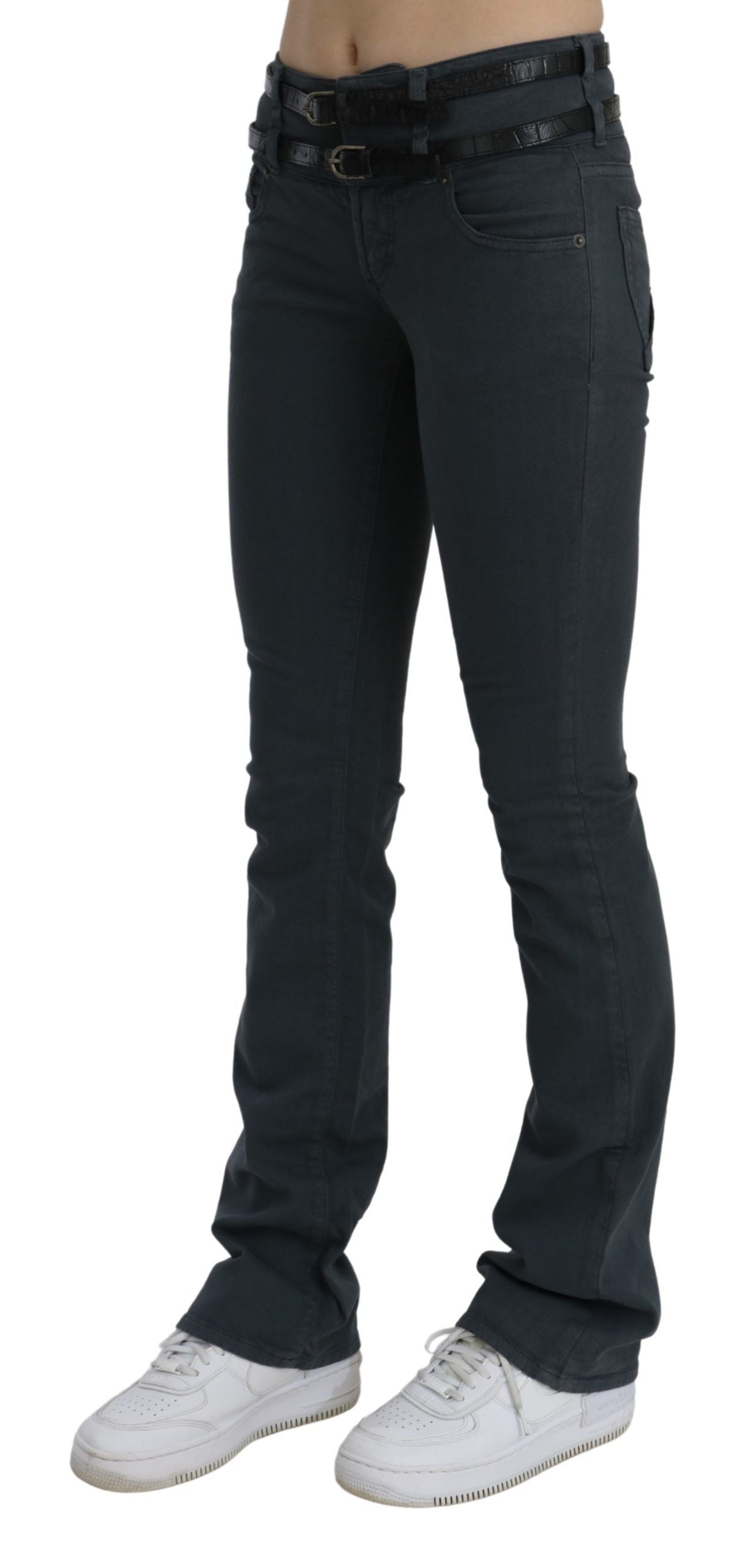 Grijze mid waist slim flared denim broekjeans