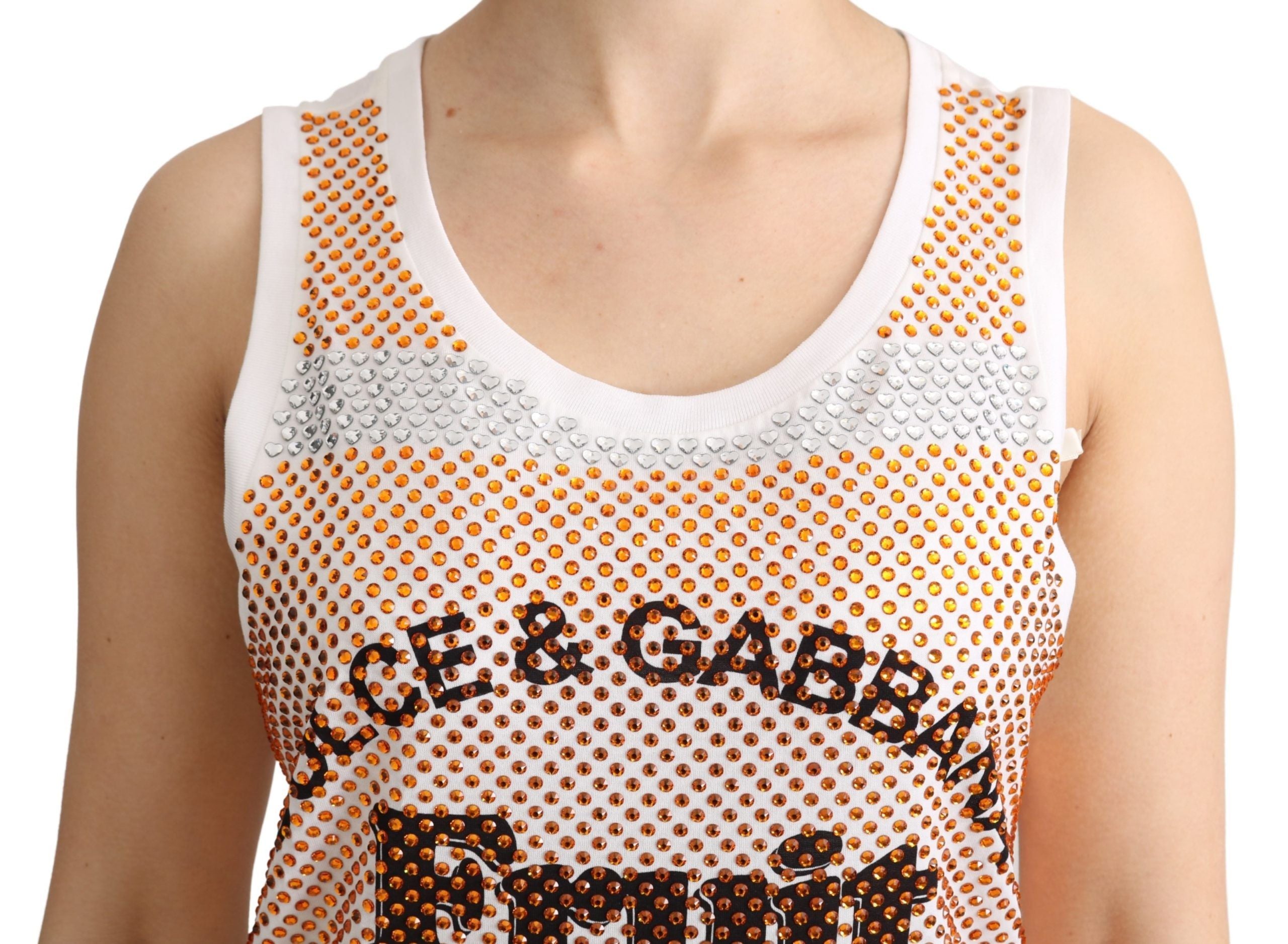 Wit oranje kristal mouwloos tanktopje van katoen