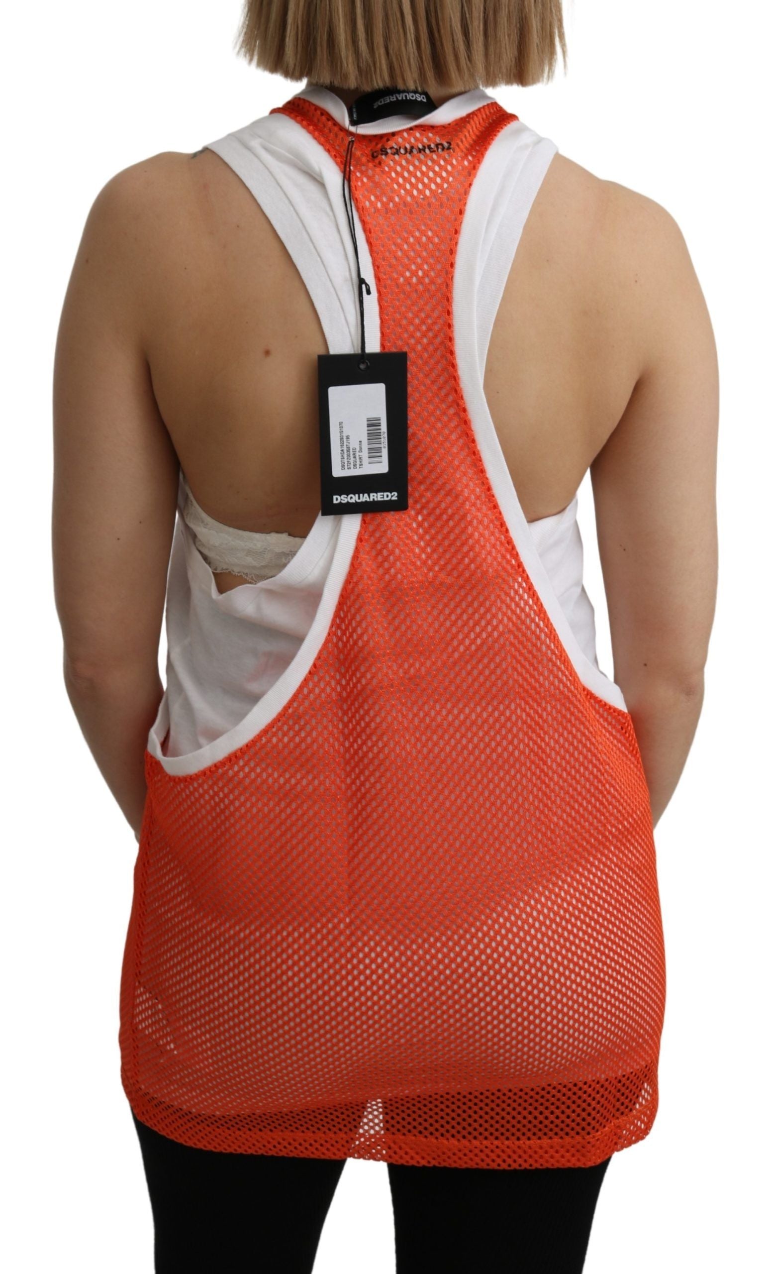 Oranje Wit Ronde Hals Mouwloos Tank T-shirt Jurk Top