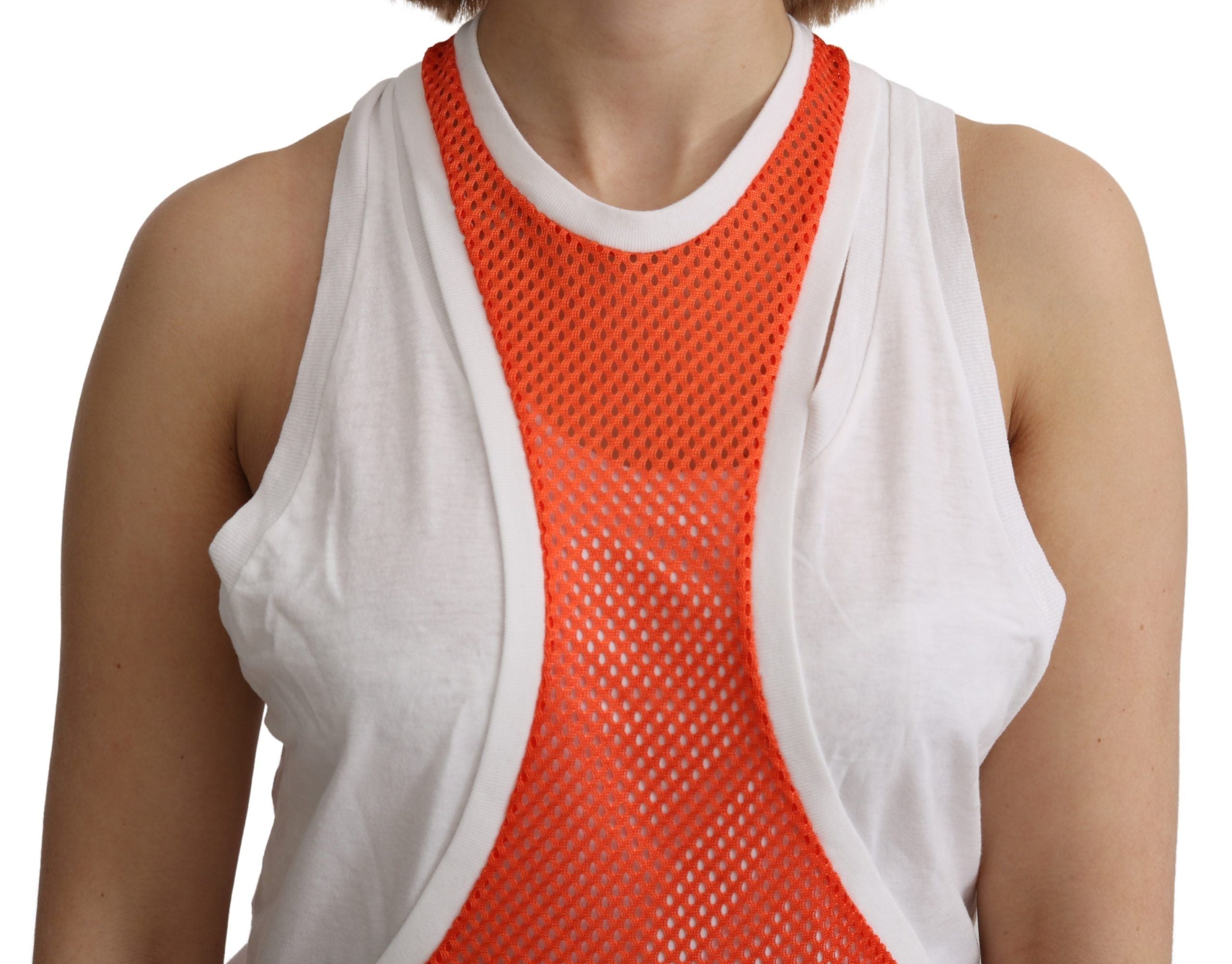 Oranje Wit Ronde Hals Mouwloos Tank T-shirt Jurk Top
