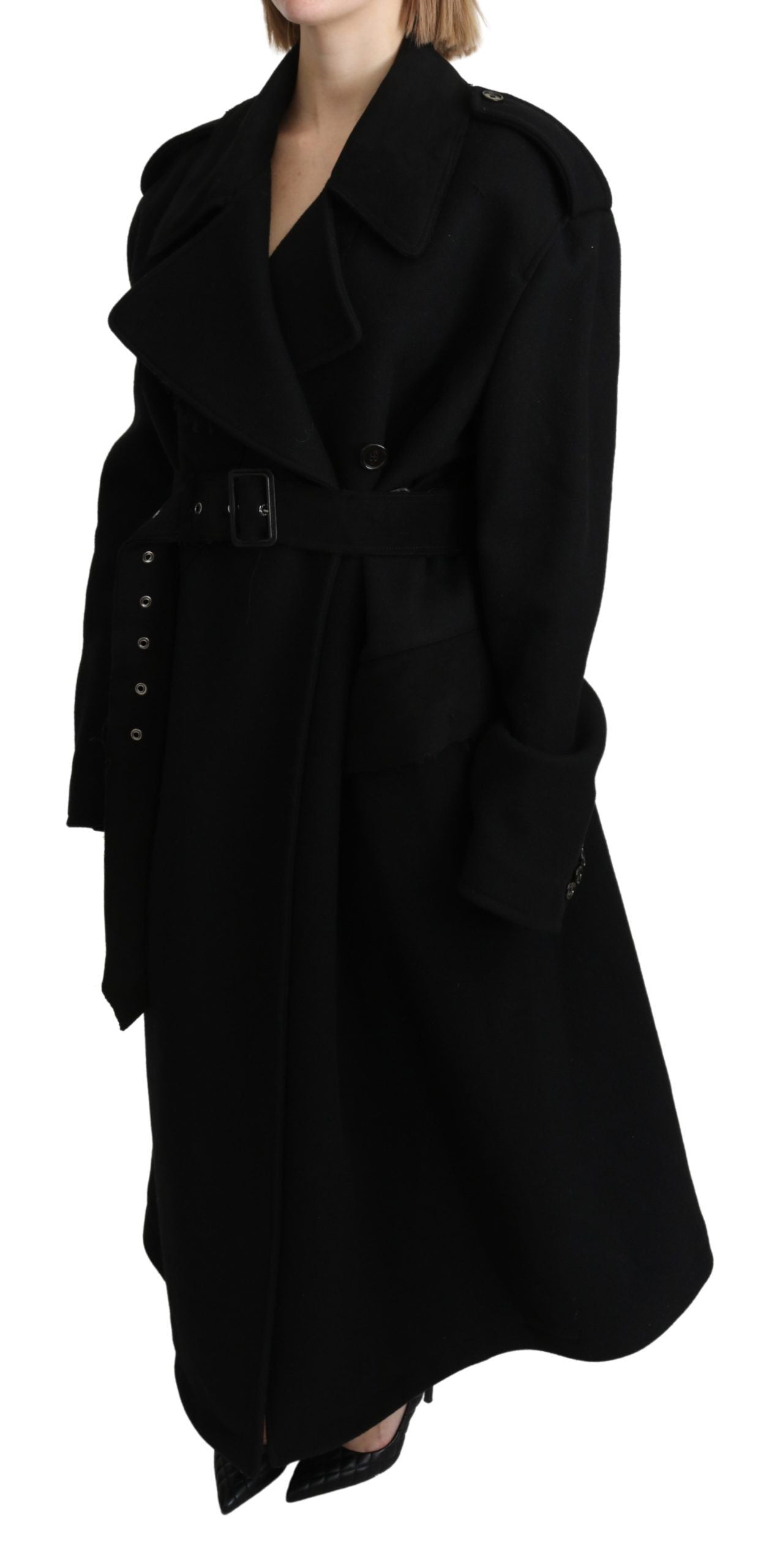 Zwarte blazer en trenchcoat van maagdelijke wol