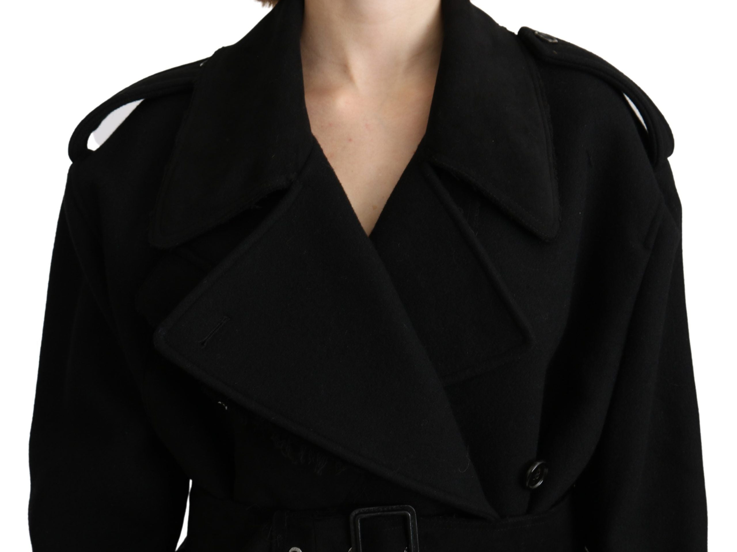 Zwarte blazer en trenchcoat van maagdelijke wol