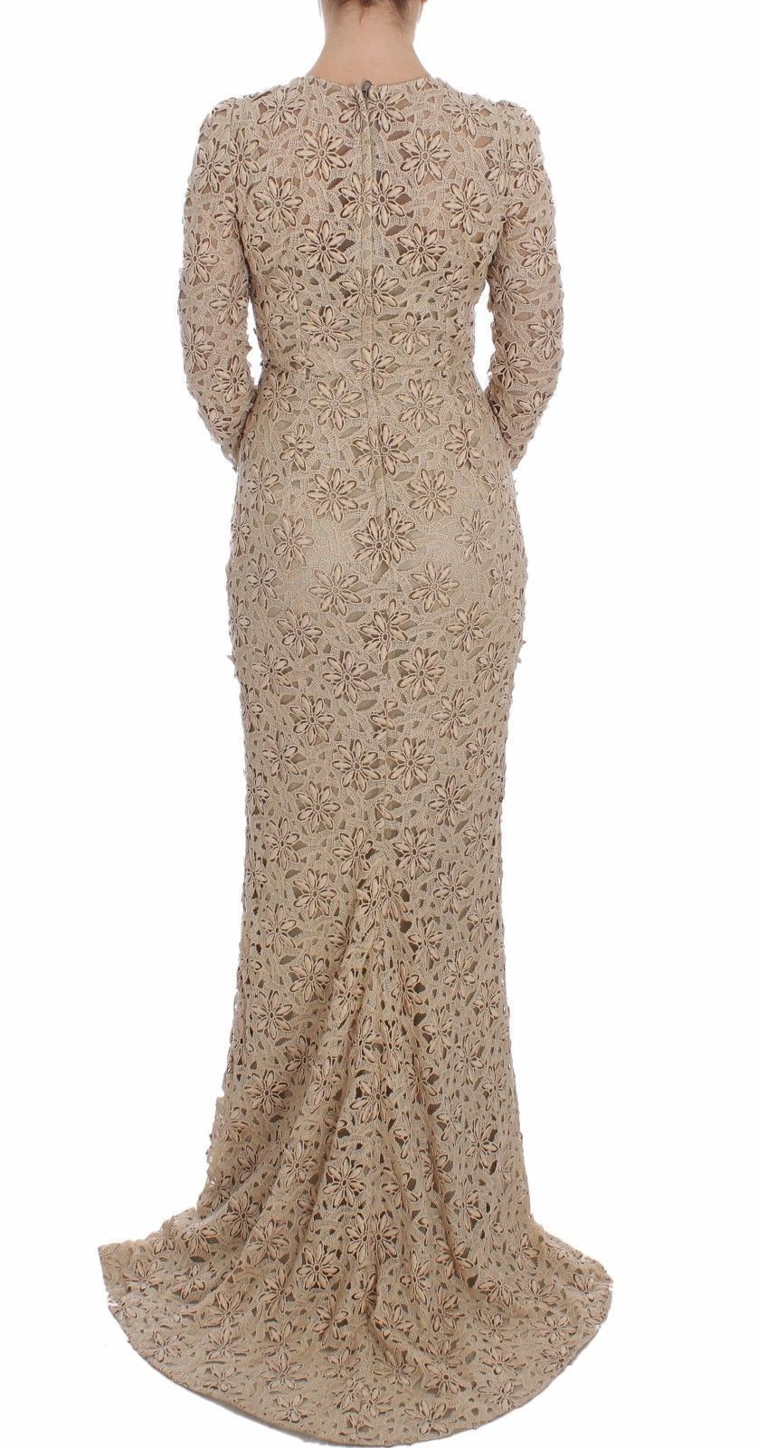 Beige maxi-jurk met bloemenkant