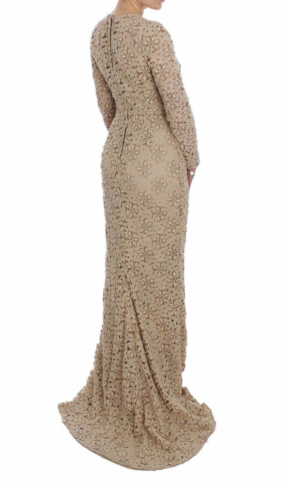 Beige maxi-jurk met bloemenkant