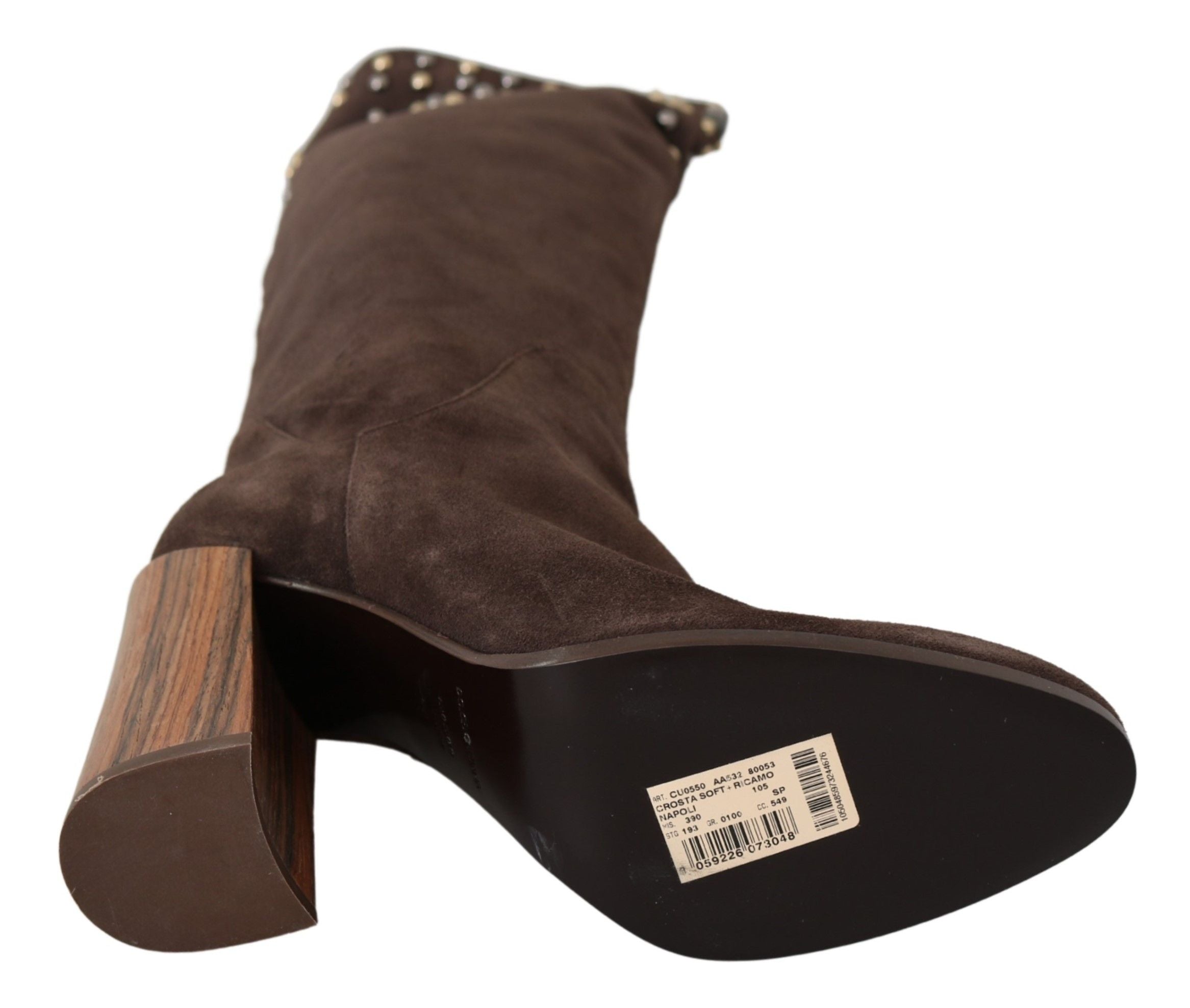 Bruine suède kniehoge schoenen met studs