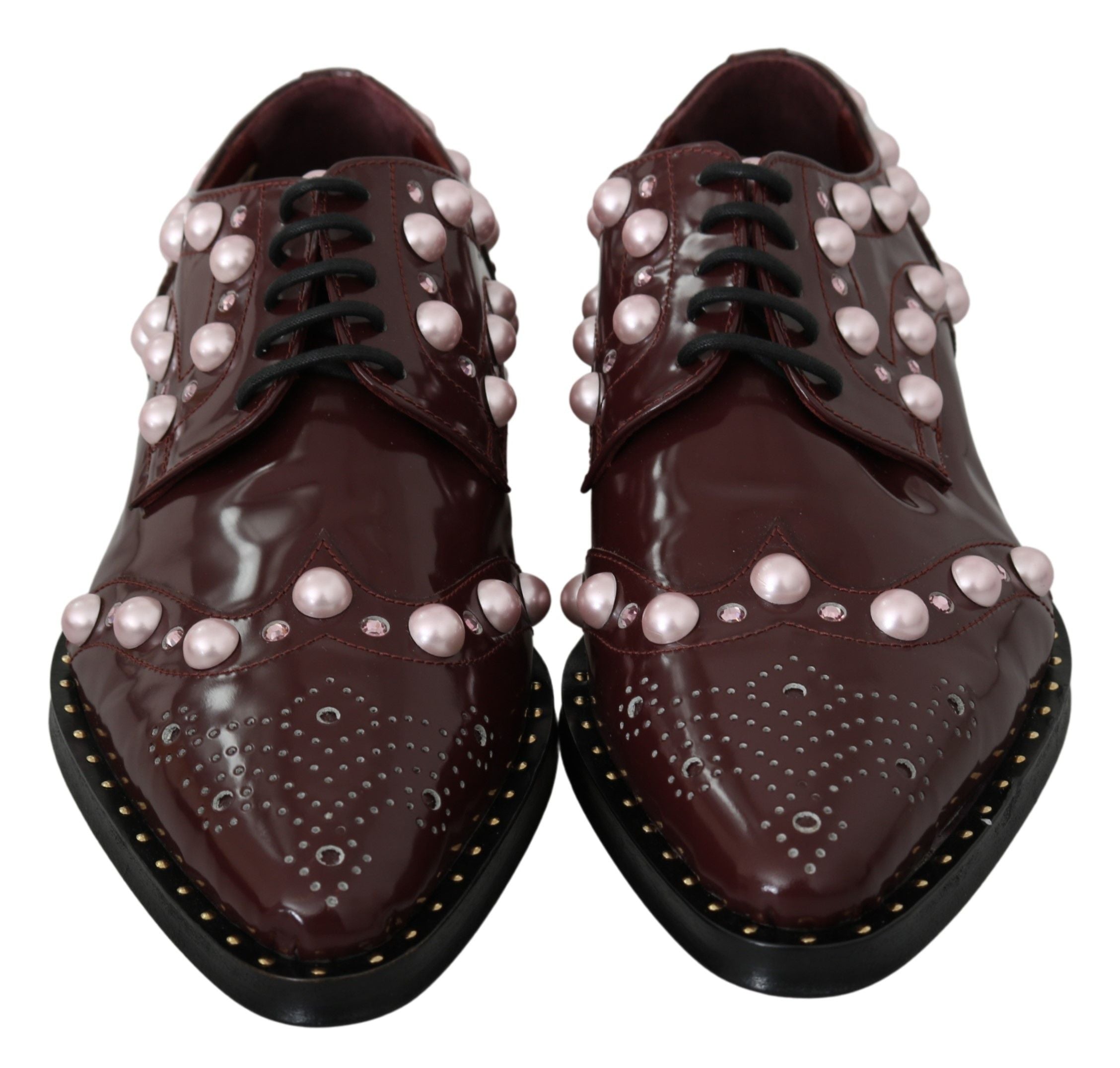 Bordeaux leren kristalparels formele schoenen
