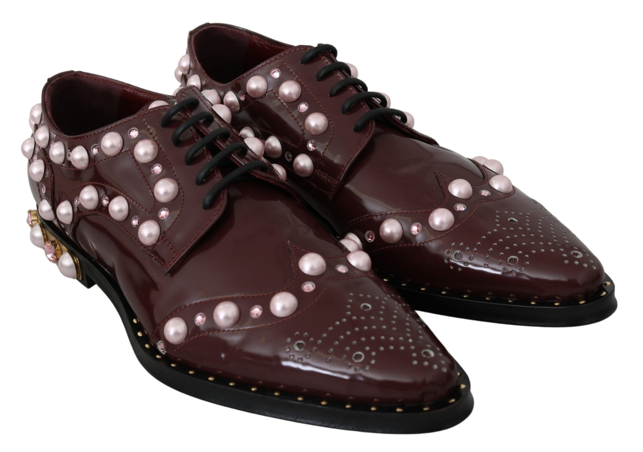 Bordeaux leren kristalparels formele schoenen