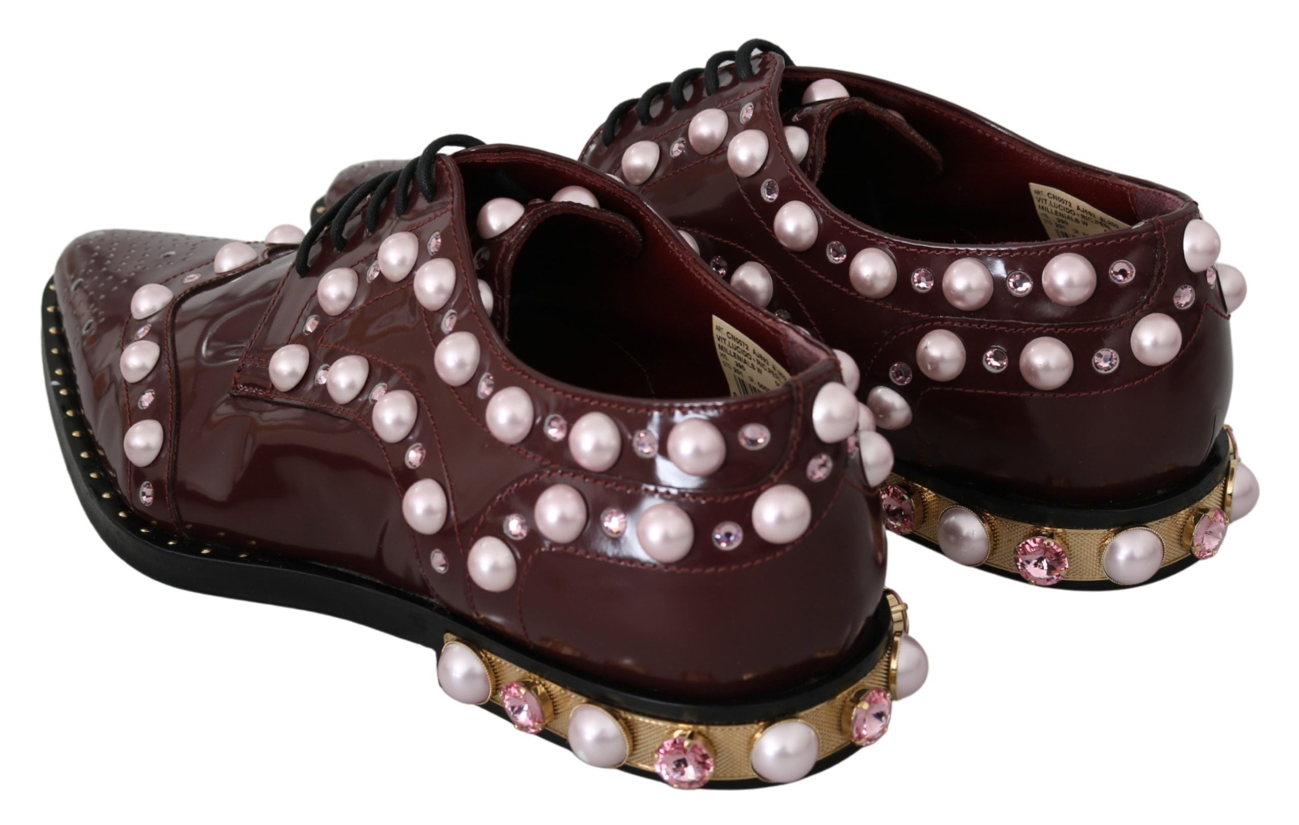 Bordeaux leren kristalparels formele schoenen