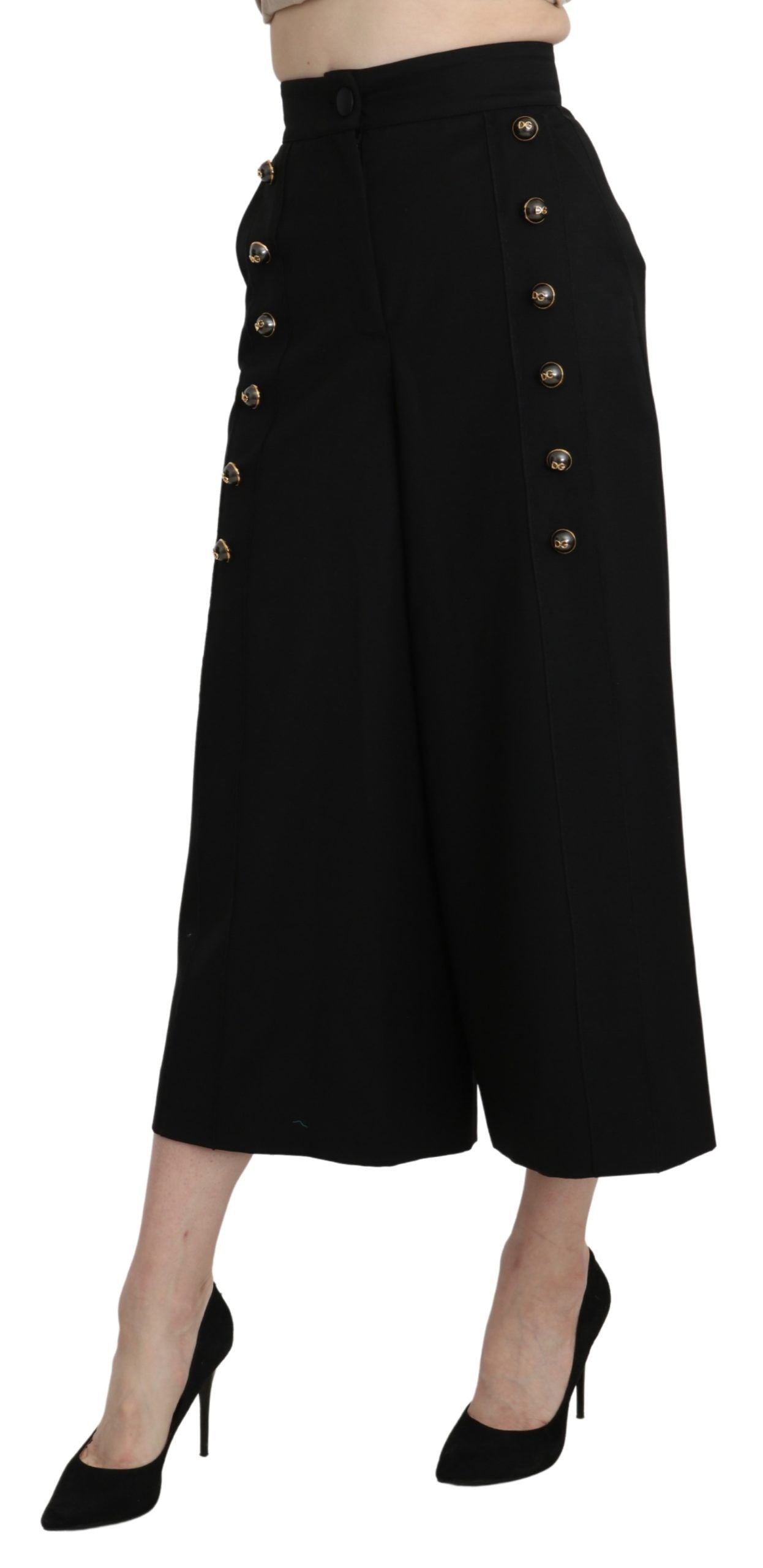 Zwarte wijde wollen cropped broek