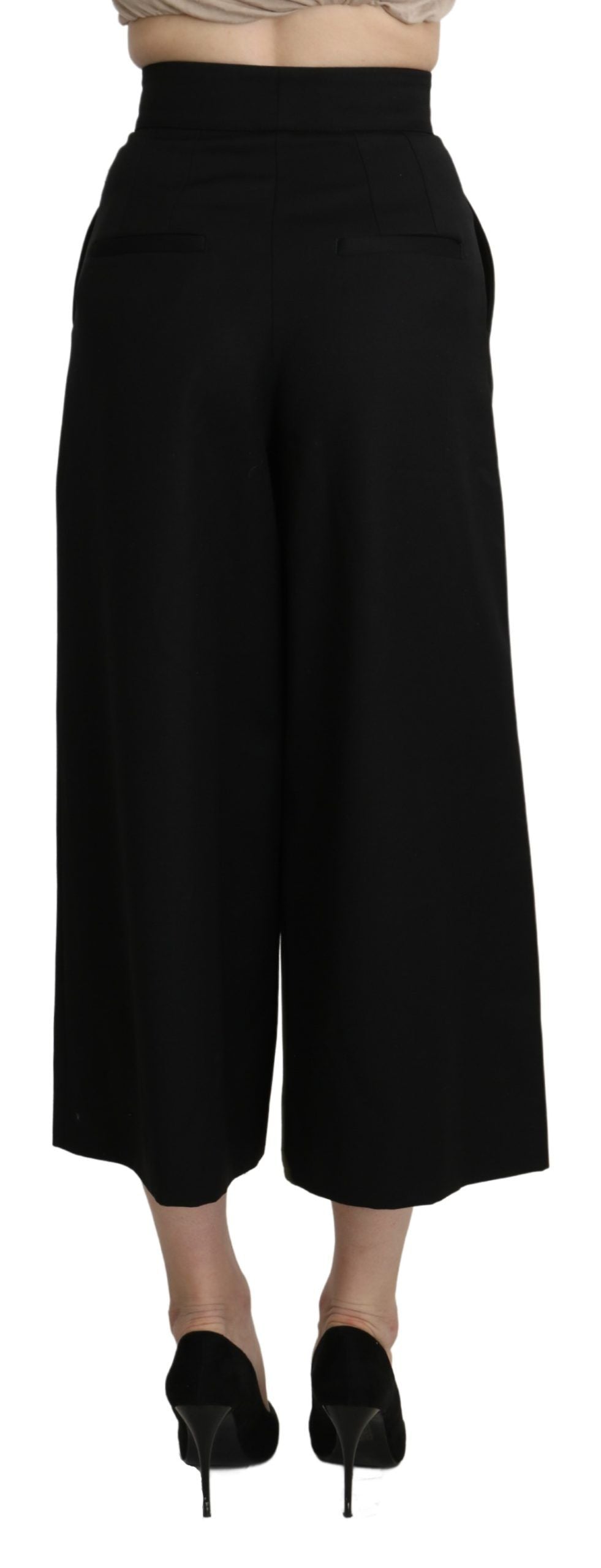 Zwarte wijde wollen cropped broek