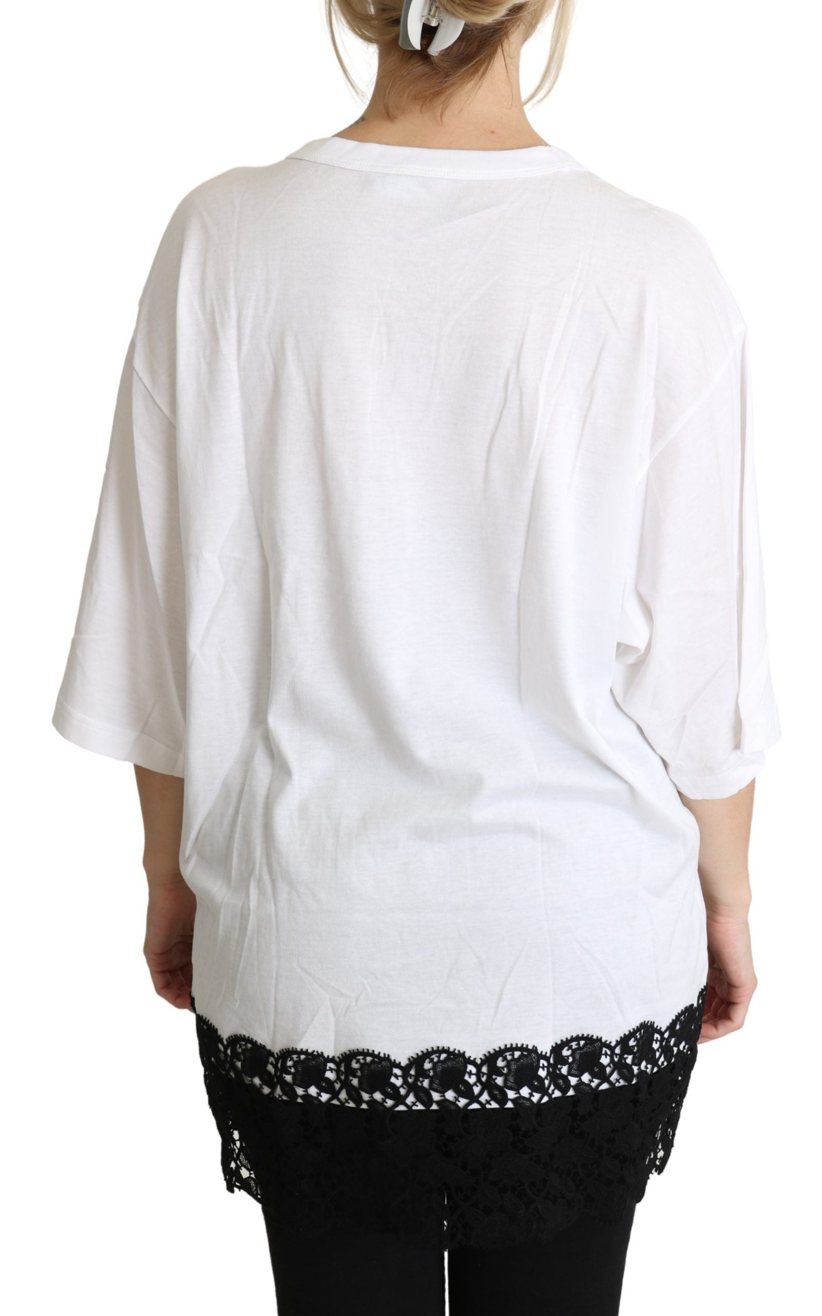 Witte katoenen top met ronde hals en engelenprint