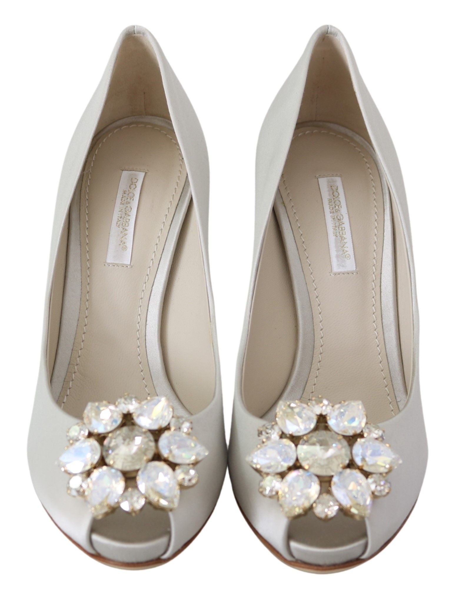 Witte kristallen peep toe hakken satijnen pumps schoenen