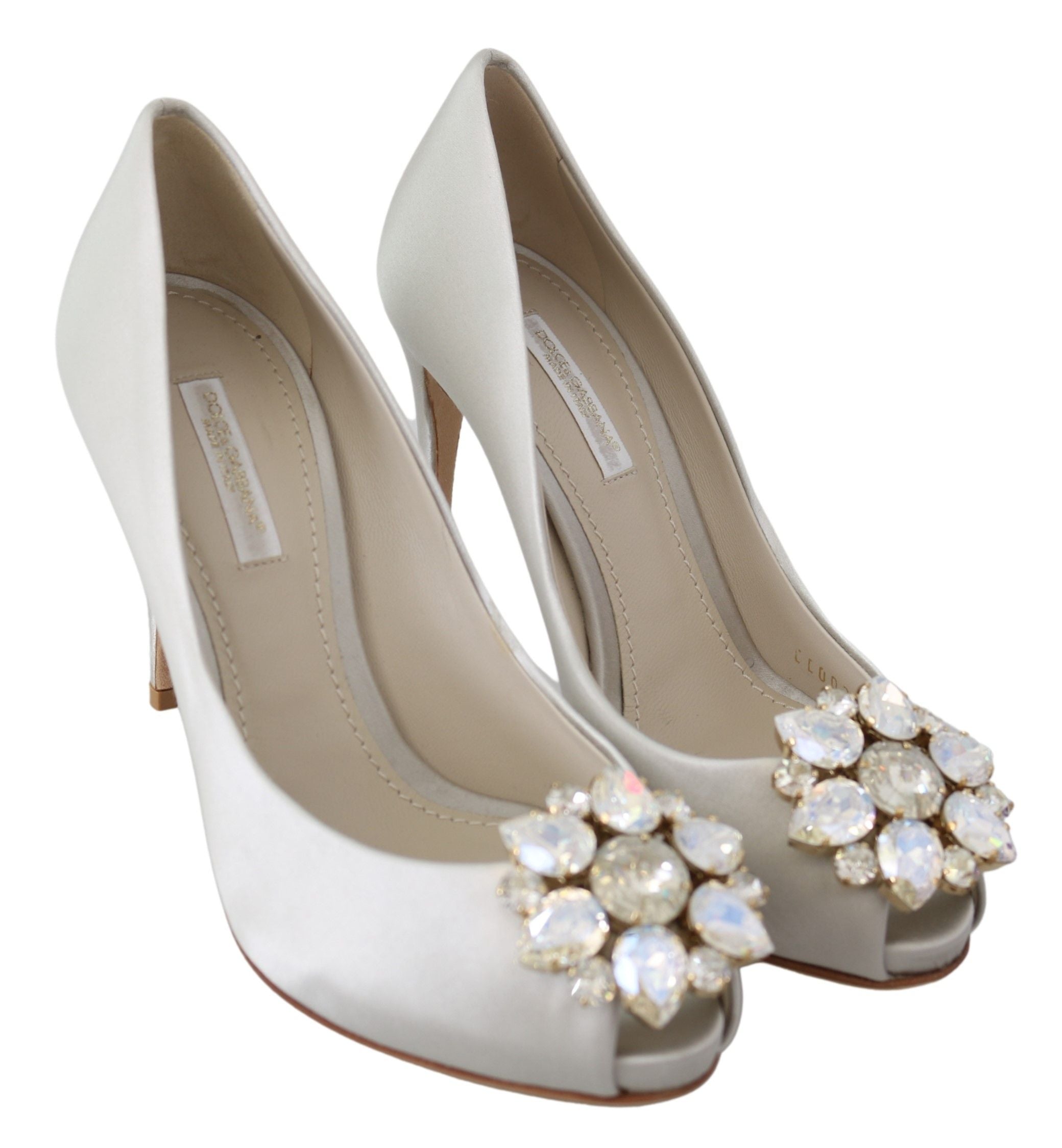 Witte kristallen peep toe hakken satijnen pumps schoenen
