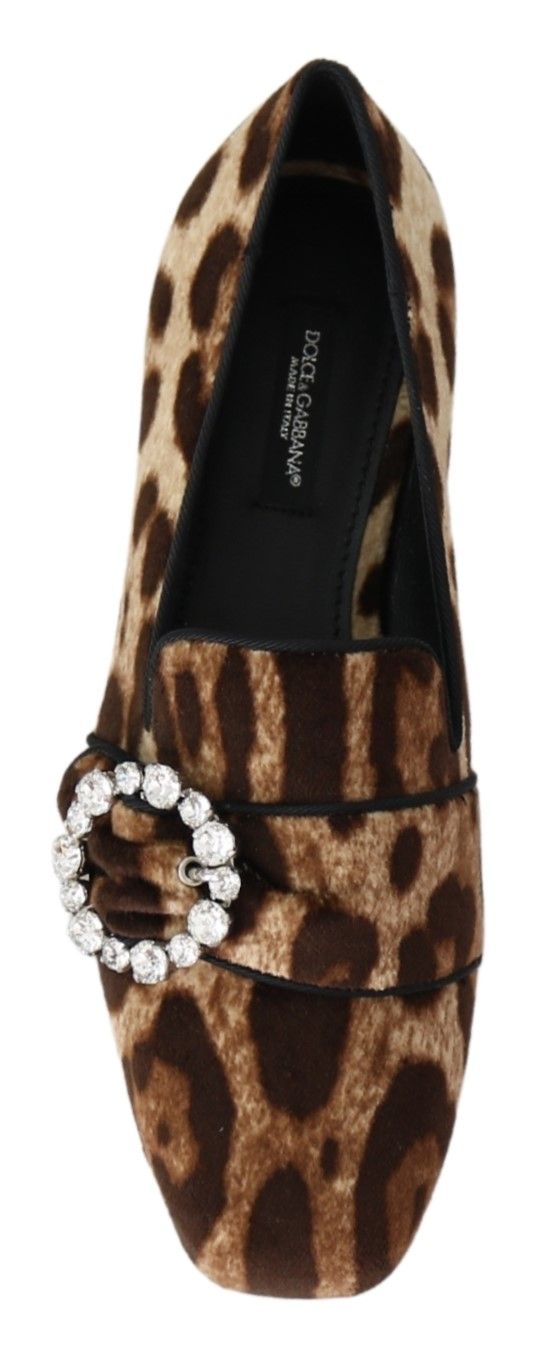 Bruine luipaardprint kristallen loafers flats schoenen