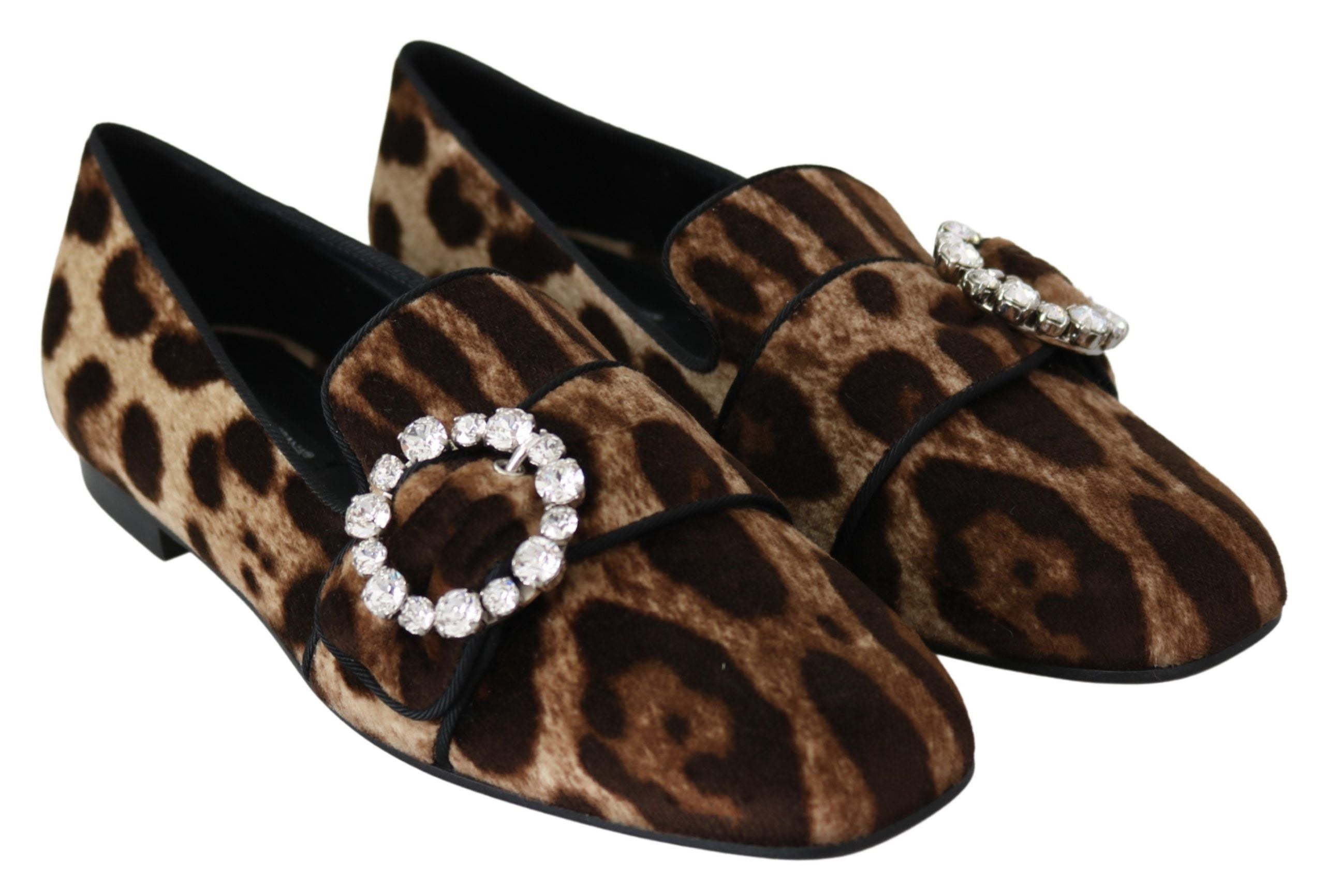 Bruine luipaardprint kristallen loafers flats schoenen
