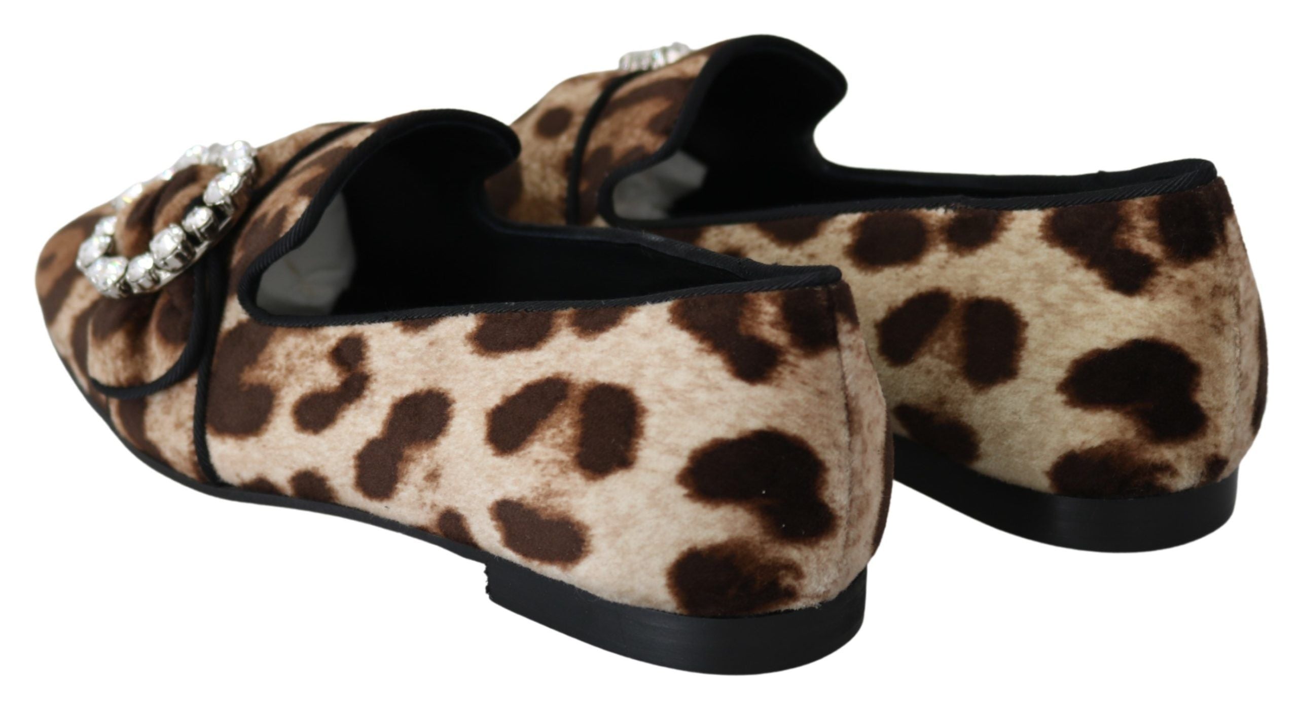 Bruine luipaardprint kristallen loafers flats schoenen