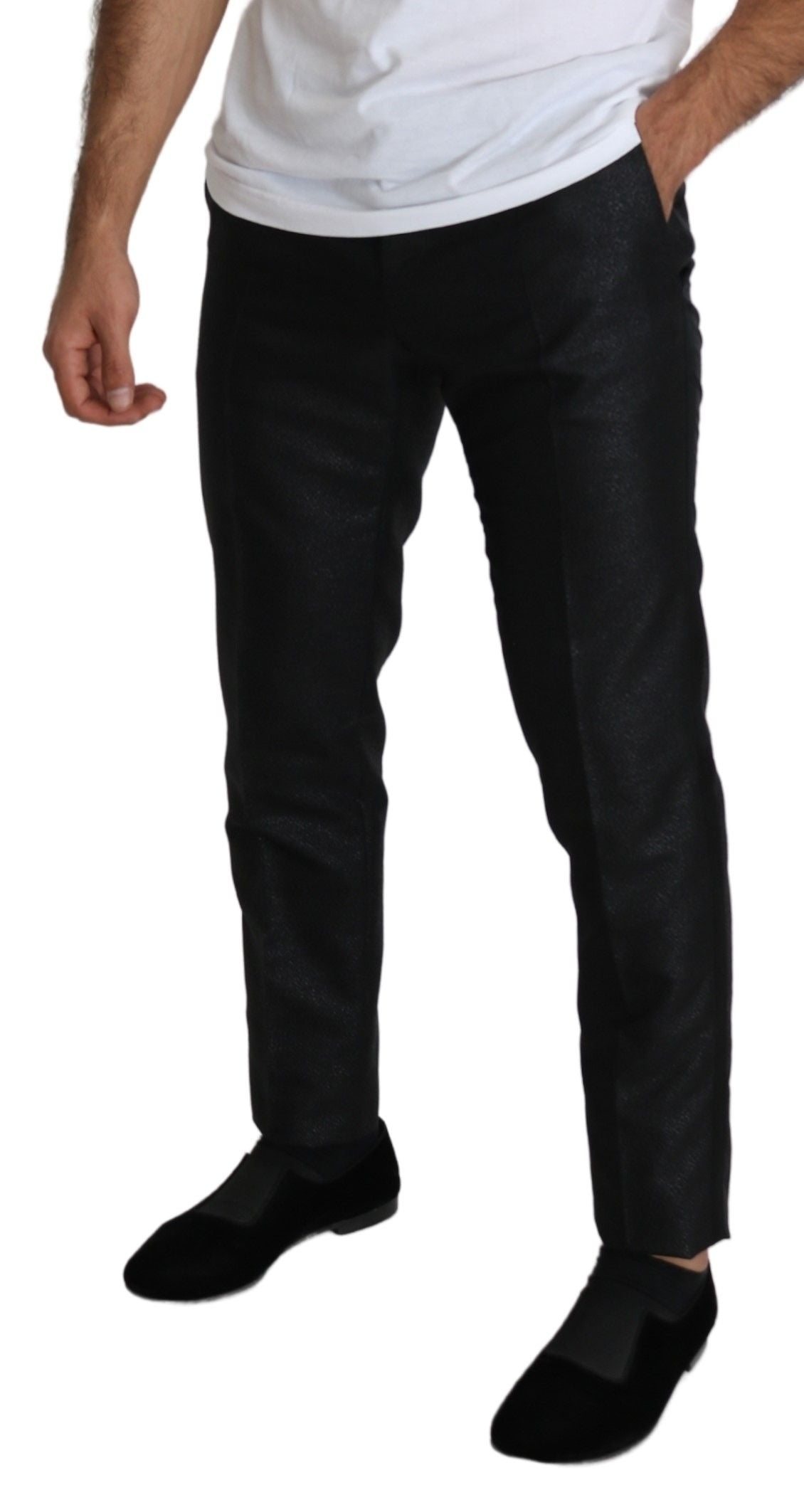 Zwarte metallic skinny broekjurk