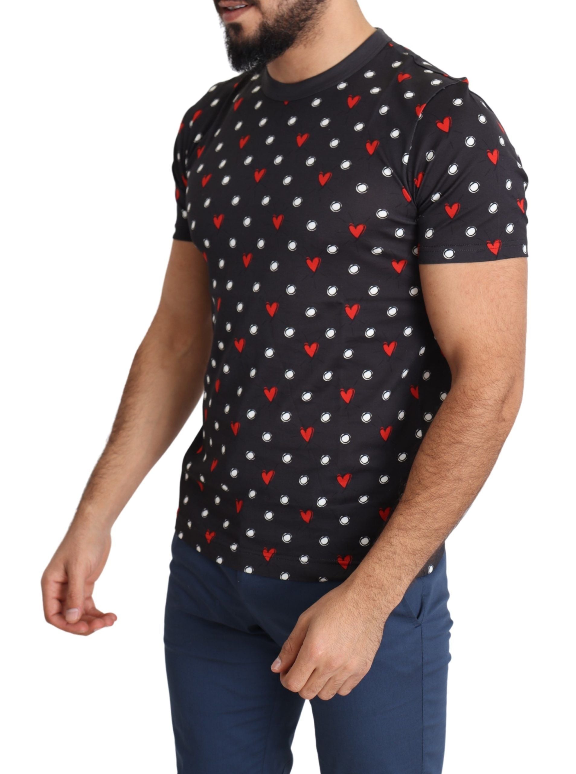 Donkergrijs katoenen heren T-shirt met hartjesprint