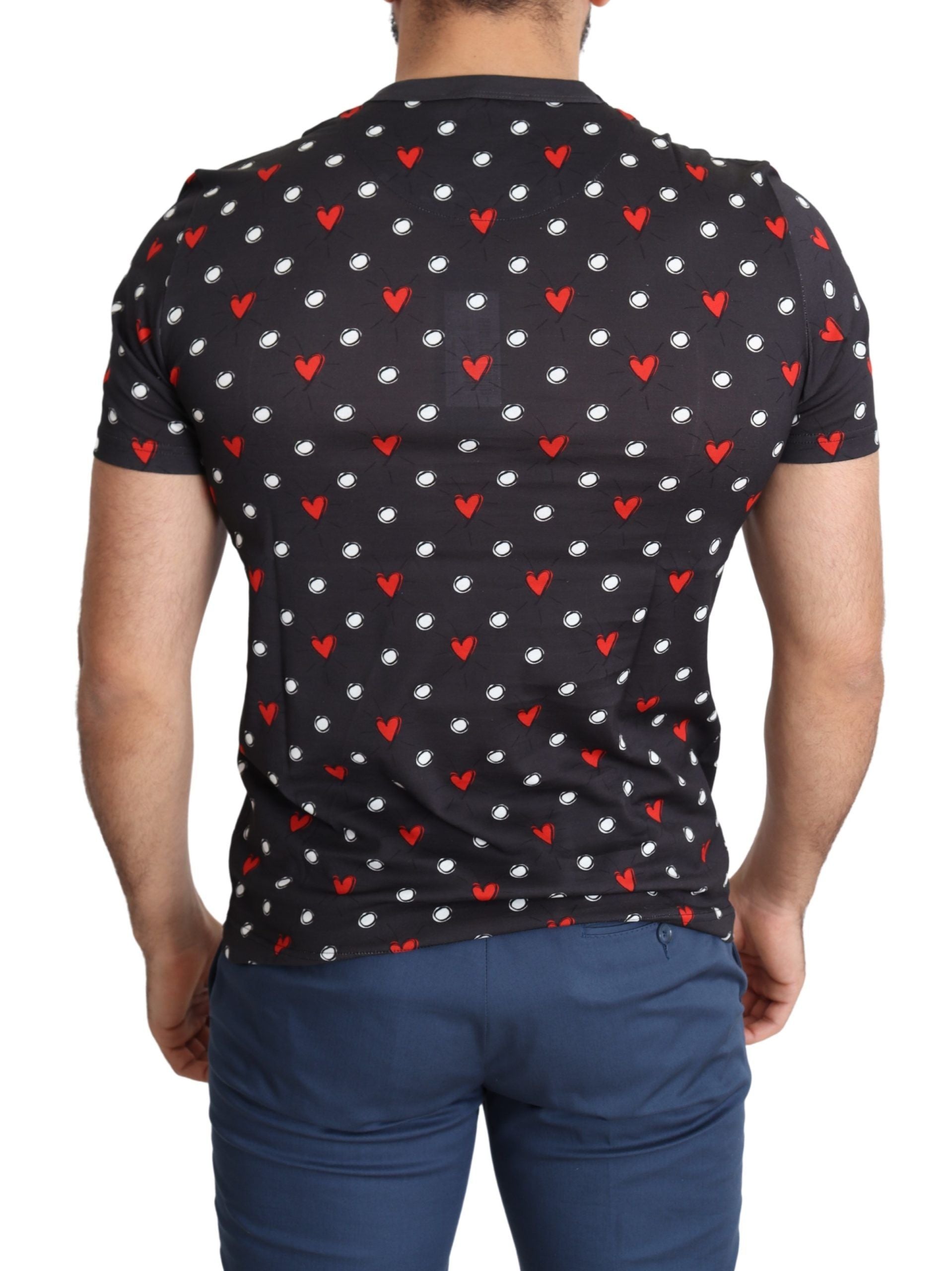 Donkergrijs katoenen heren T-shirt met hartjesprint