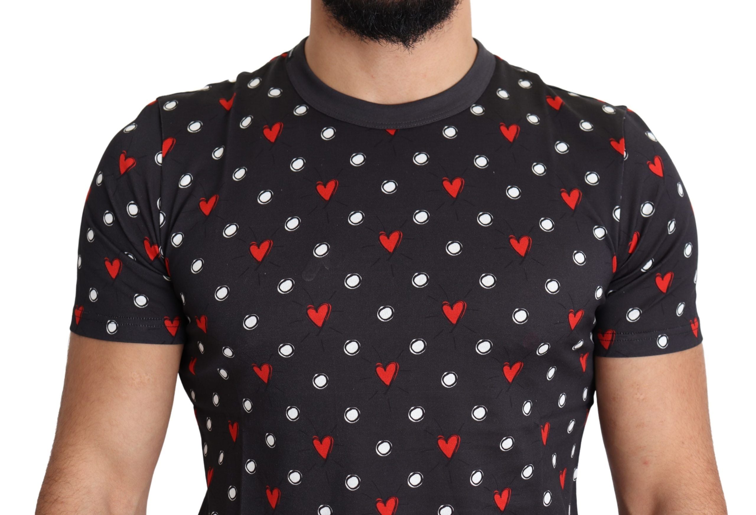 Donkergrijs katoenen heren T-shirt met hartjesprint