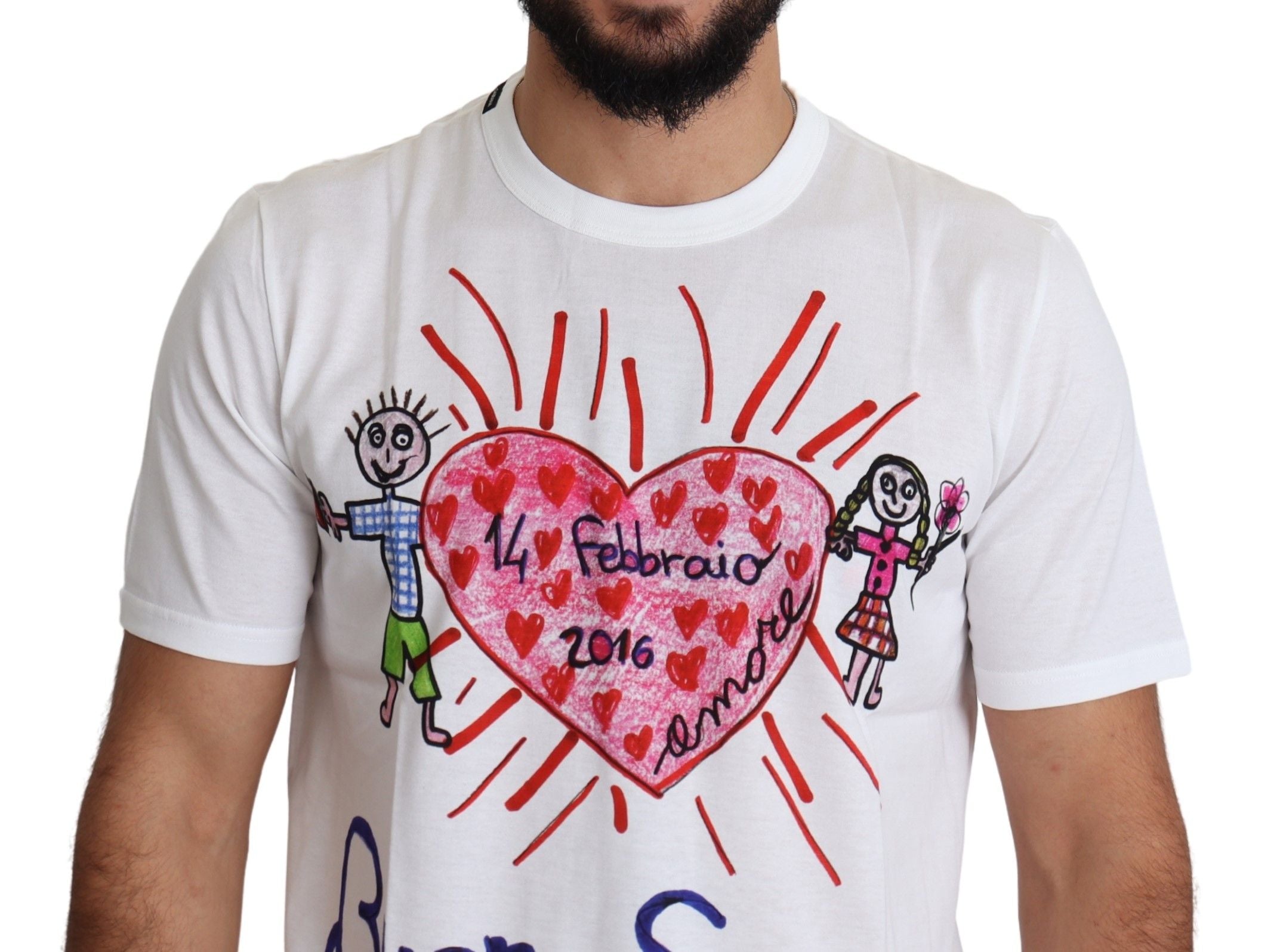Wit T-shirt met Sint-Valentijnshartenprint voor heren