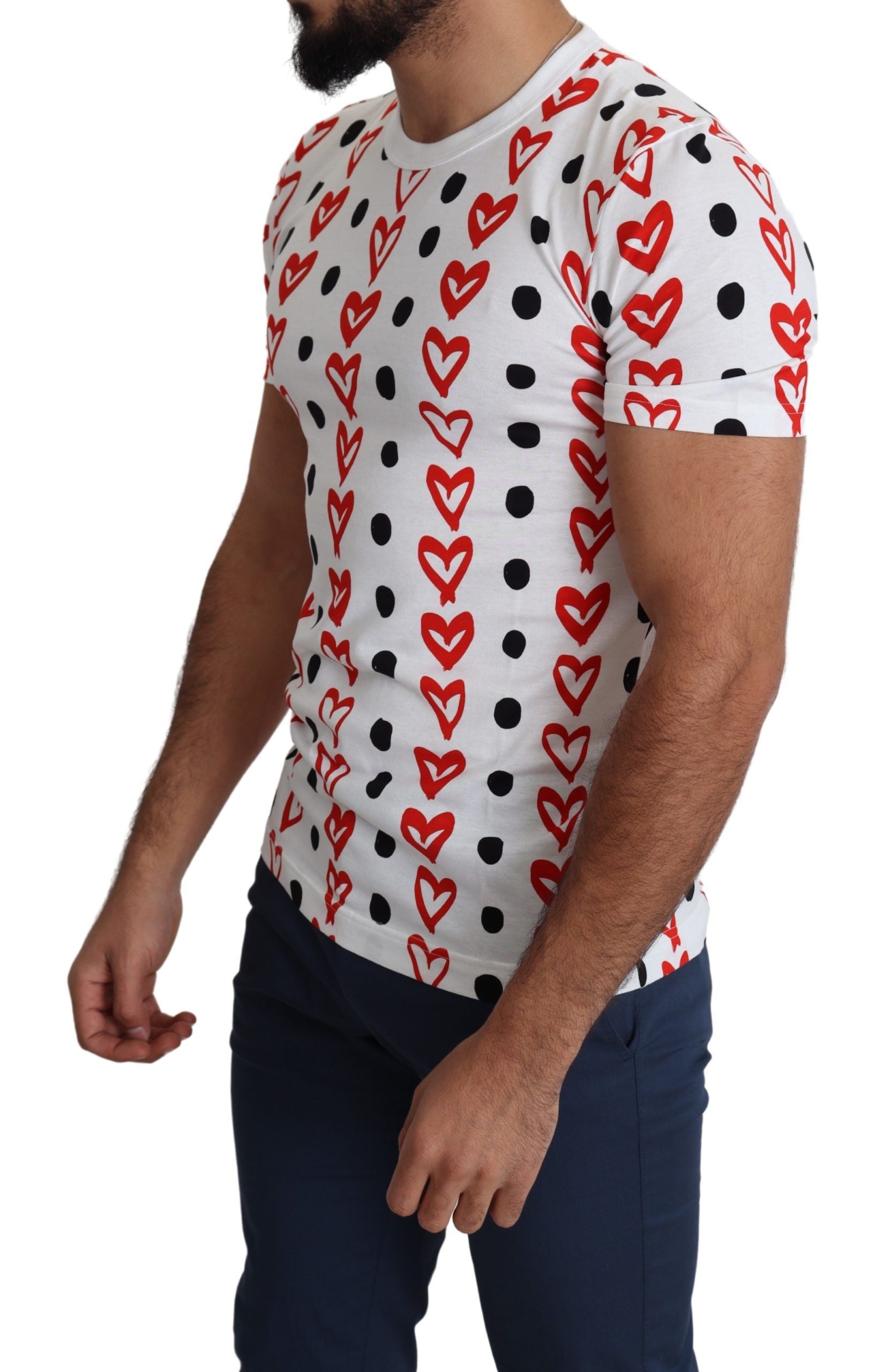 Witte katoenen heren T-shirt met hartjesprint