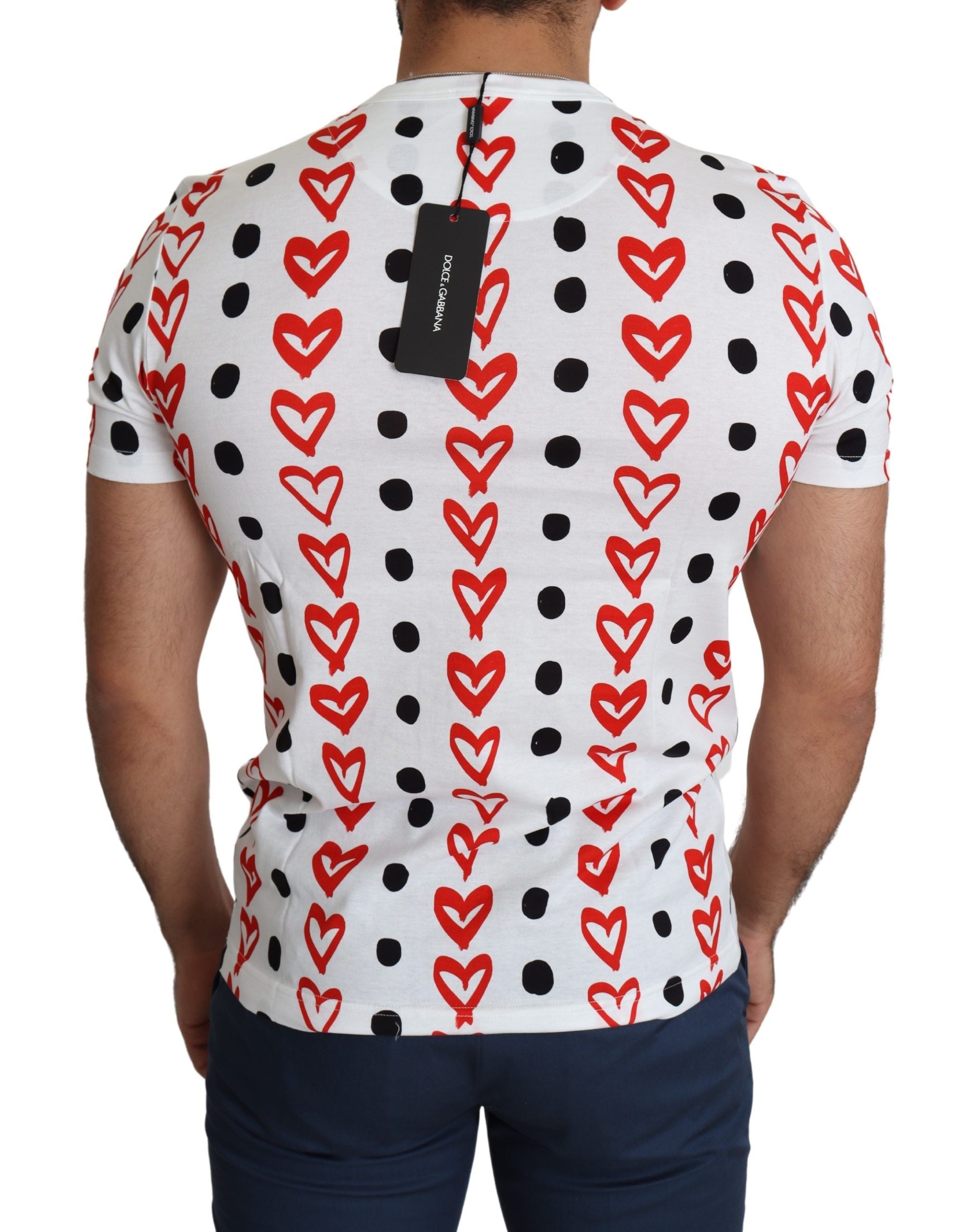 Witte katoenen heren T-shirt met hartjesprint