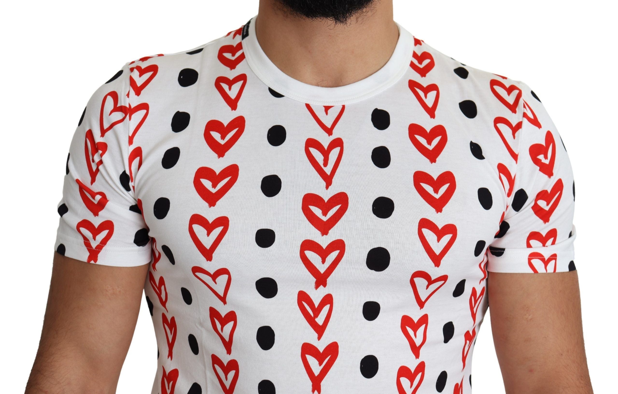Witte katoenen heren T-shirt met hartjesprint